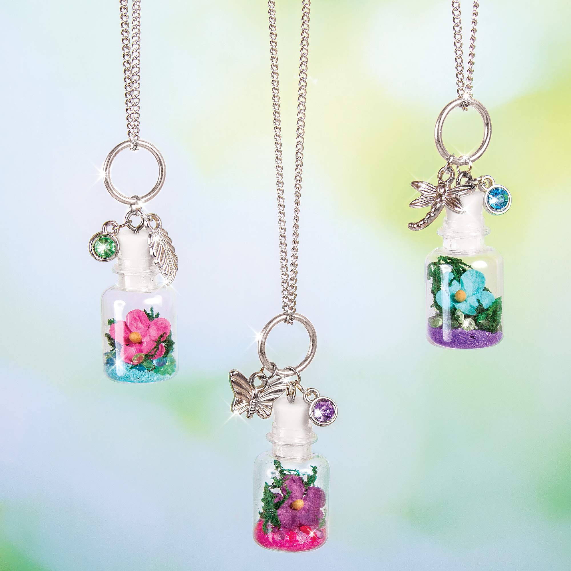 Make It Real DIY Terrarium Jewelry Kit - Create Beautiful Flower & Gem Bottle Pendants for Girls - Arts & Crafts Gift Set with Charms - Perfect for Birthday Gifts, Party Favors & Creative DIY Projects
