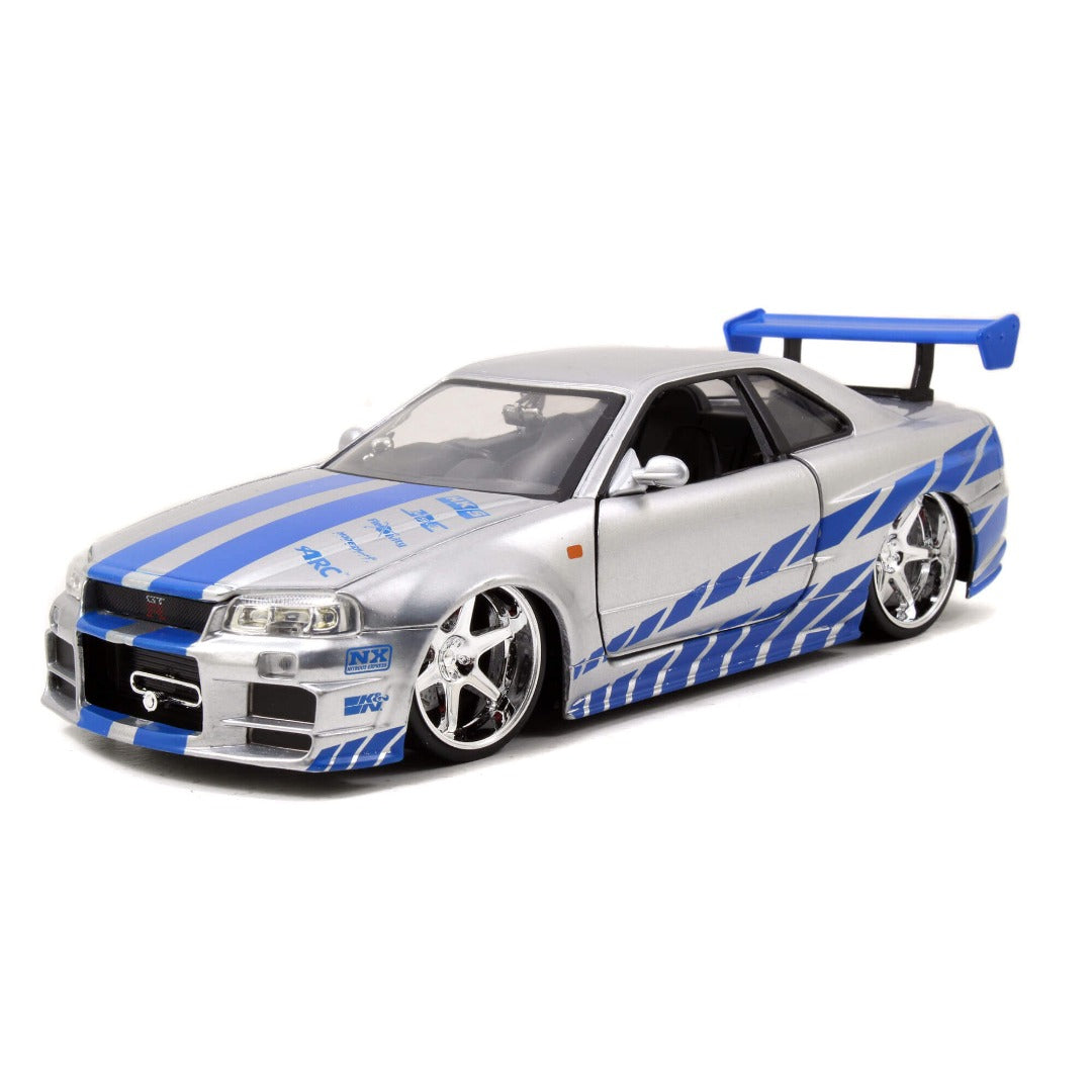1:24 Scale Brian's 2002 Nissan Skyline GT-R (BNR34) Diecast Model Car - Fast and Furious Movie Replica - Perfect for Collectors, Display, and Racing Enthusiasts