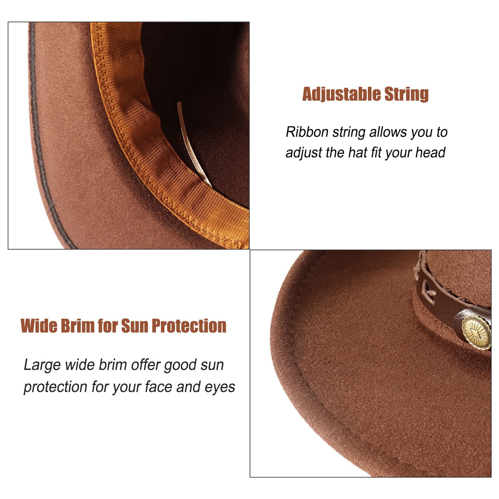 Geebuzz Classic Western Cowboy Cowgirl Hat for Men & Women - Wide Brim Pinch Front Design with Adjustable Belt - Perfect for Rodeo, Country Music Festivals & Outdoor Adventures