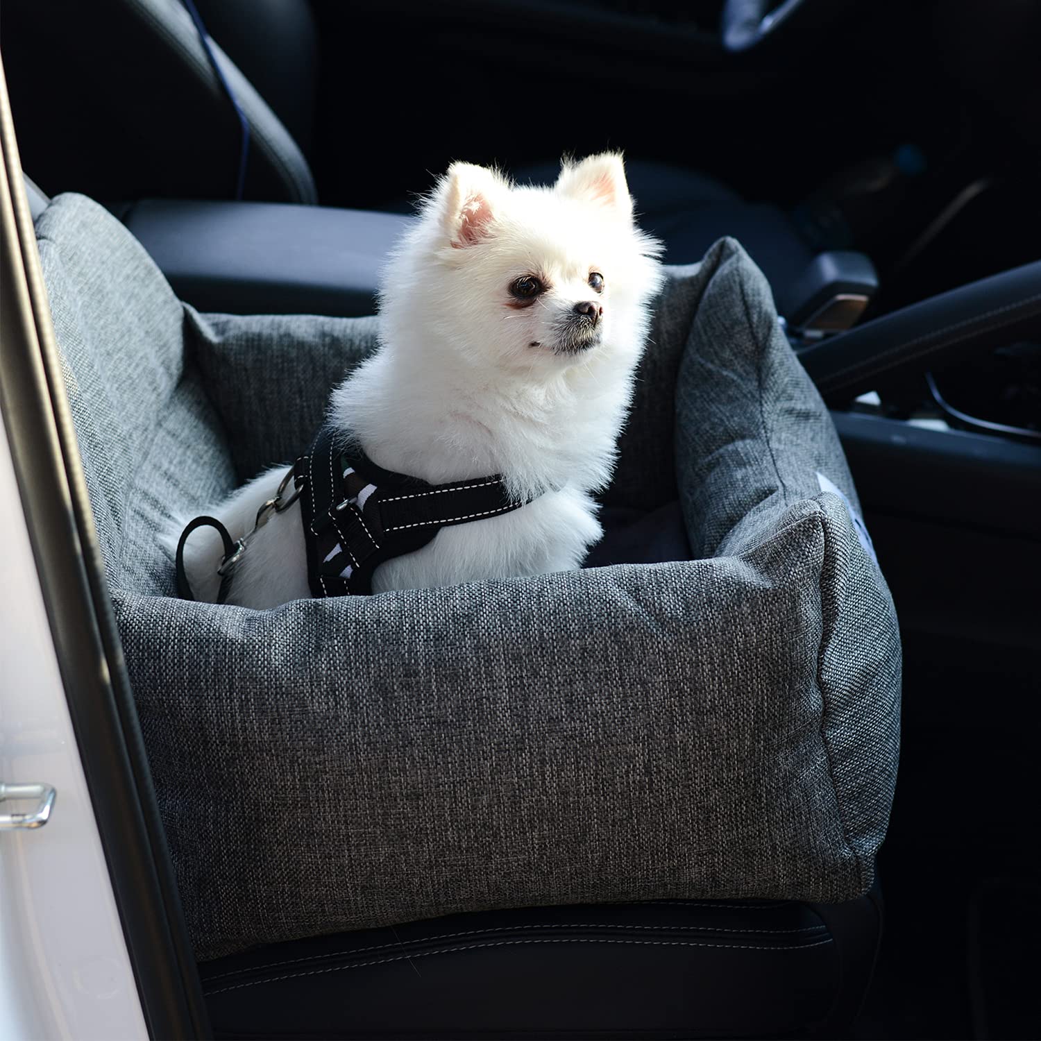 **Upgraded Deluxe Washable Dog Car Seat – Portable Pet Booster Seat with Clip-On Safety Leash, Travel Carrier for Small & Medium Dogs – Gray | Perfect for Road Trips, Vet Visits & Daily Commutes**