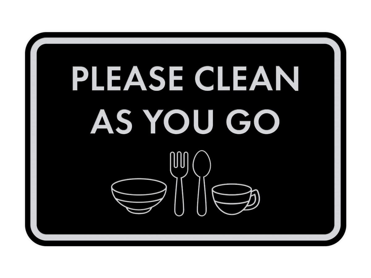Vintage Framed 'Please Clean As You Go' Sign - Elegant Black & Silver Wall Decor for Kitchen, Office, or Restaurant - Small Size