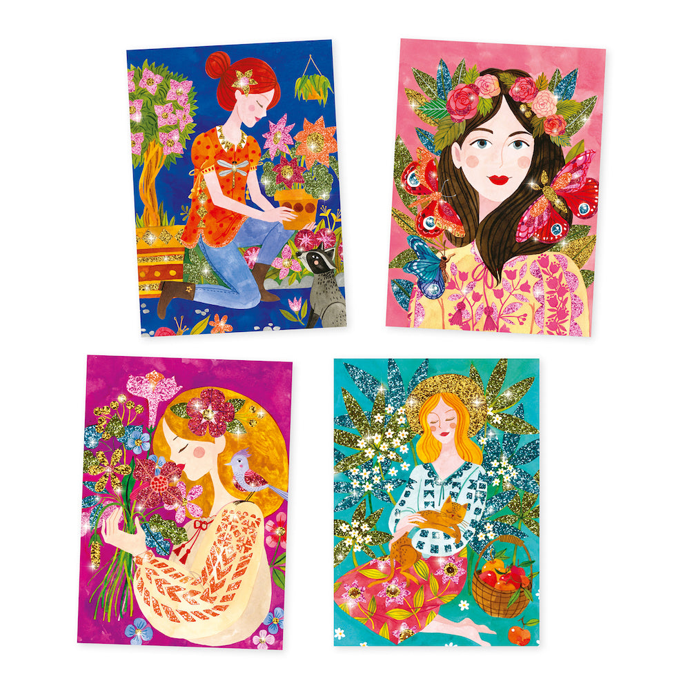Djeco Glitter Boards - The Scent of Flowers Art Kit for Kids | DIY Floral Glitter Art Project | Creative Gift for Girls & Boys | Perfect for Birthday Parties & Craft Activities