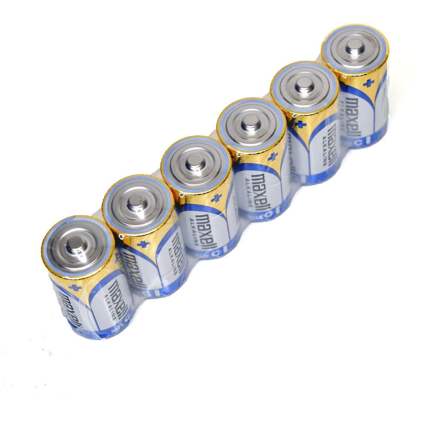 Maxell Alkaline C Size Batteries - 6 Pack Bulk with Shrink Wrap Packaging - Perfect for Flashlights, Toys, and Home Electronics