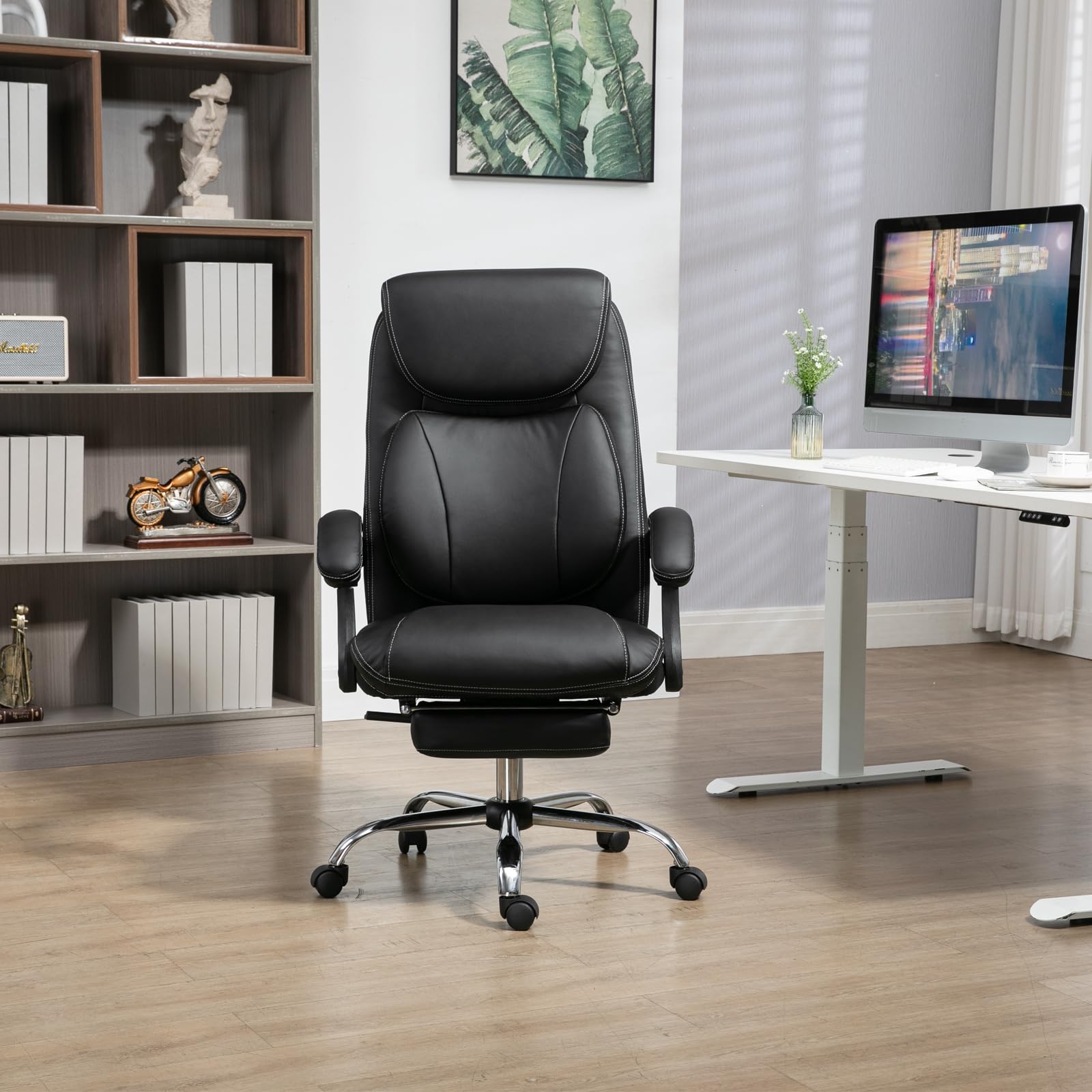 Ergonomic Reclining Office Chair with Adjustable Footrest & Lumbar Support - High Back Desk Chair with Armrests, 360° Swivel & Tilt Function, 280lb Weight Capacity (Black) - Perfect for Home Office, Gaming & Workspace Comfort