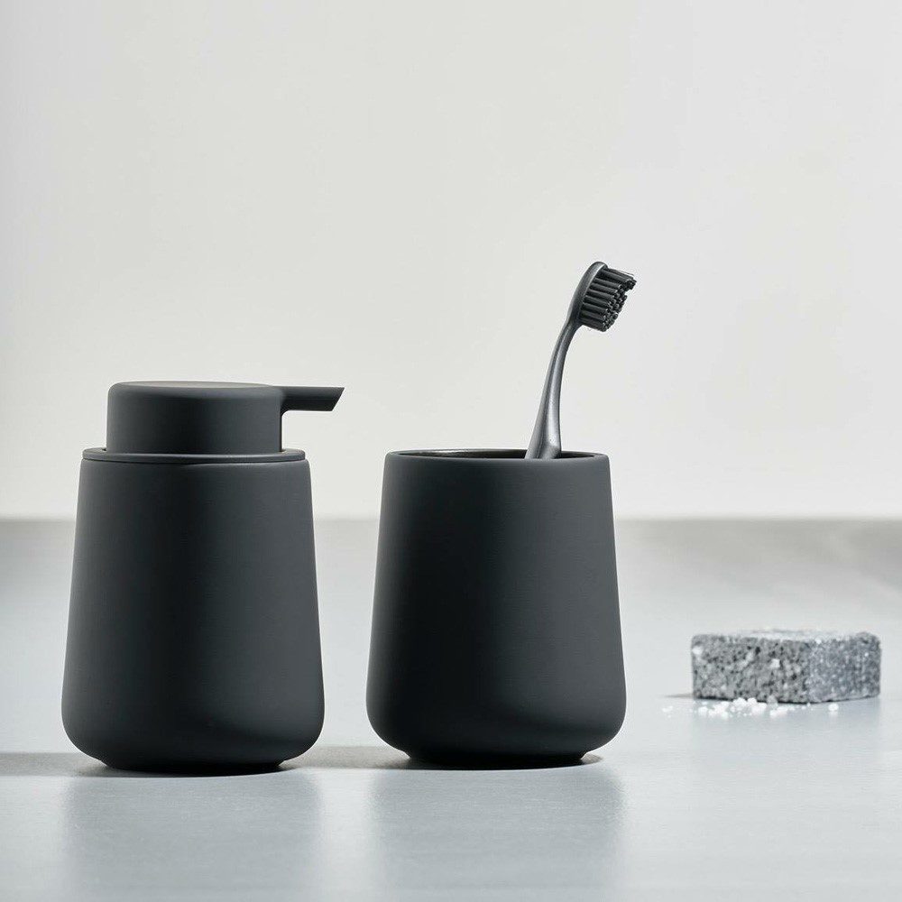 ZONE DENMARK Nova One Tumbler and Toothbrush Holder - Black | Bathroom Organizer for Toothbrushes, Cups & Essentials | Perfect for Countertop Storage in Modern Homes