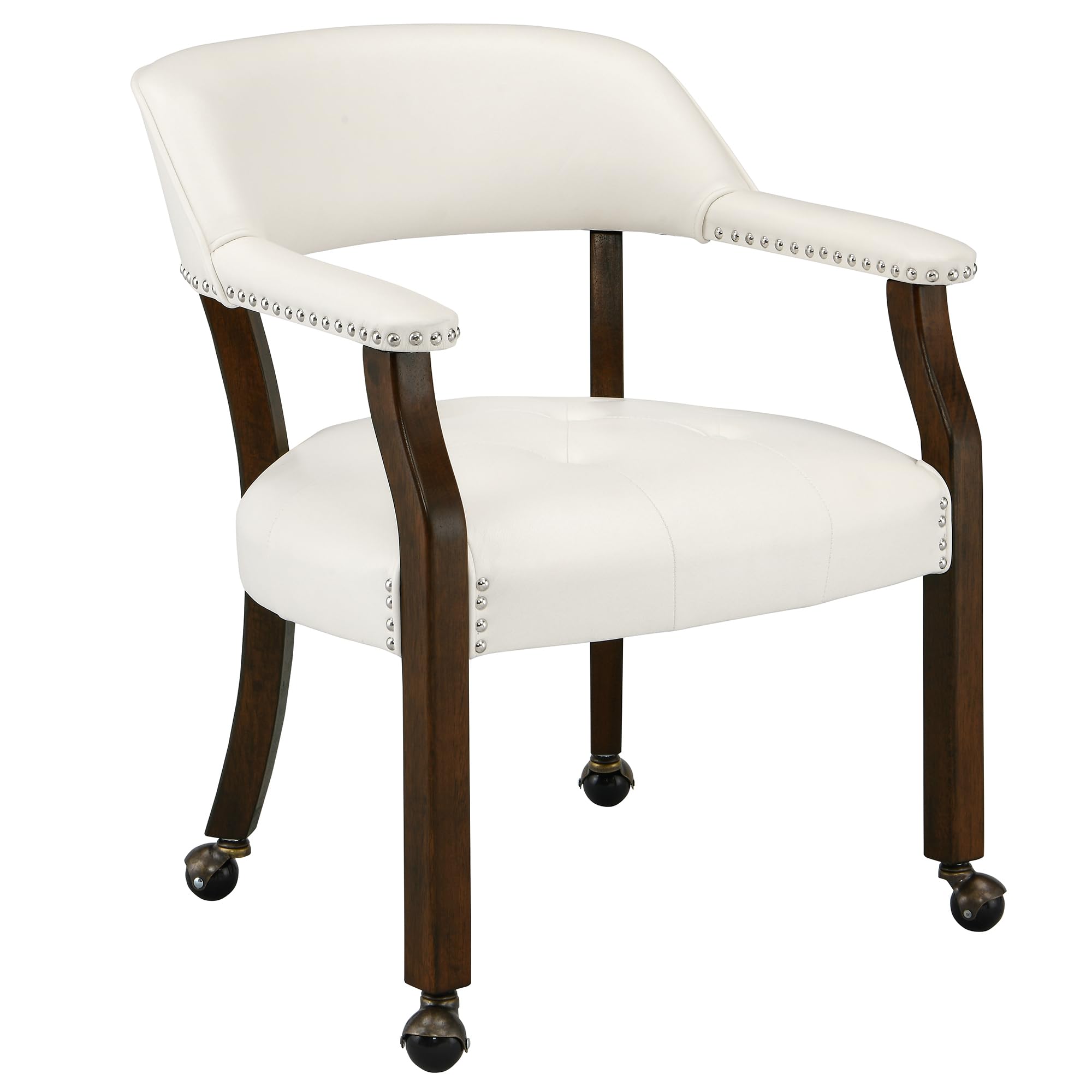MODERION Solid Wood Executive Office Chair with Wheels & Arms - Classic Swivel Upholstered Desk Chair for Home & Office - 31.5