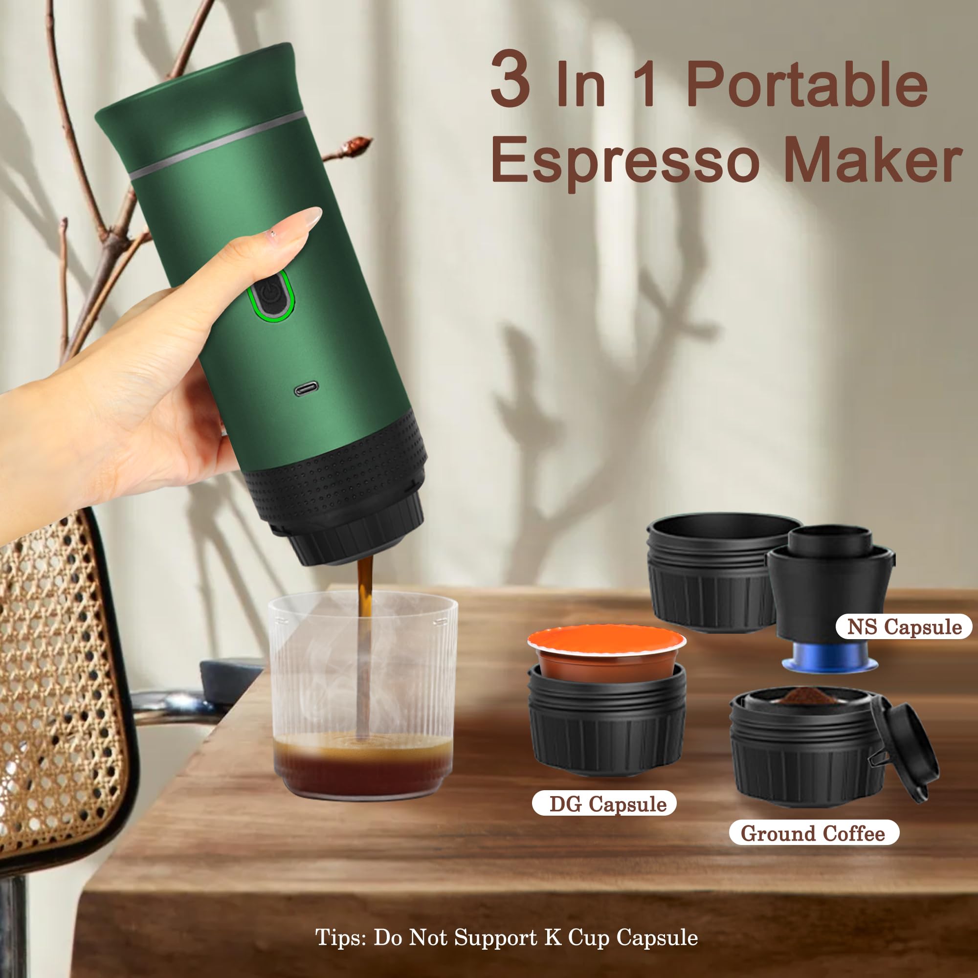 LumoShine Portable Espresso Machine - Mini Self Heating Coffee Maker for Ground Coffee & Nespresso/Dolce Gusto Capsules | Perfect for Camping, Hiking, RV Trips & Outdoor Travel | Compact & Eco-Friendly Design