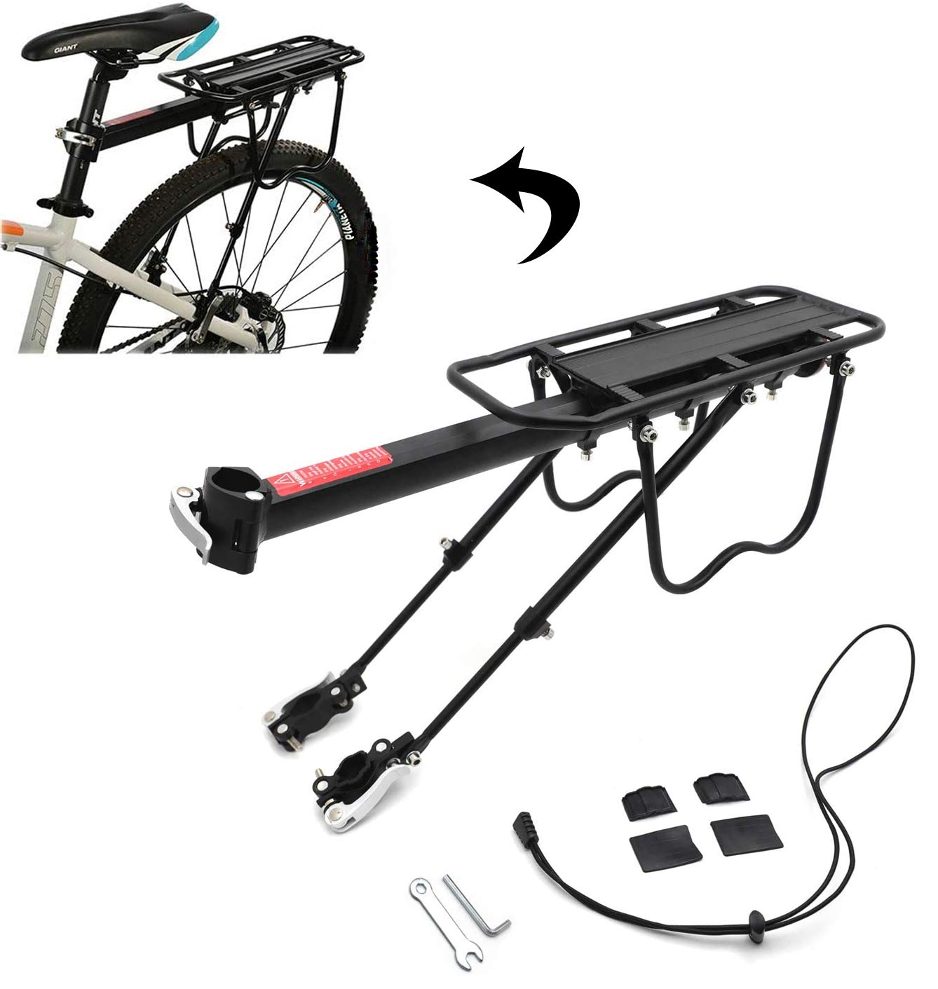 HTTMT Bike Rear Rack - Quick Release Metal Pannier Rack with Fender & Luggage Carrier for Bicycles | Universal Fit for Road & Mountain Bikes | Perfect for Commuting, Touring & Grocery Hauling [P/N: ET-BIKE-RACK002-BK]