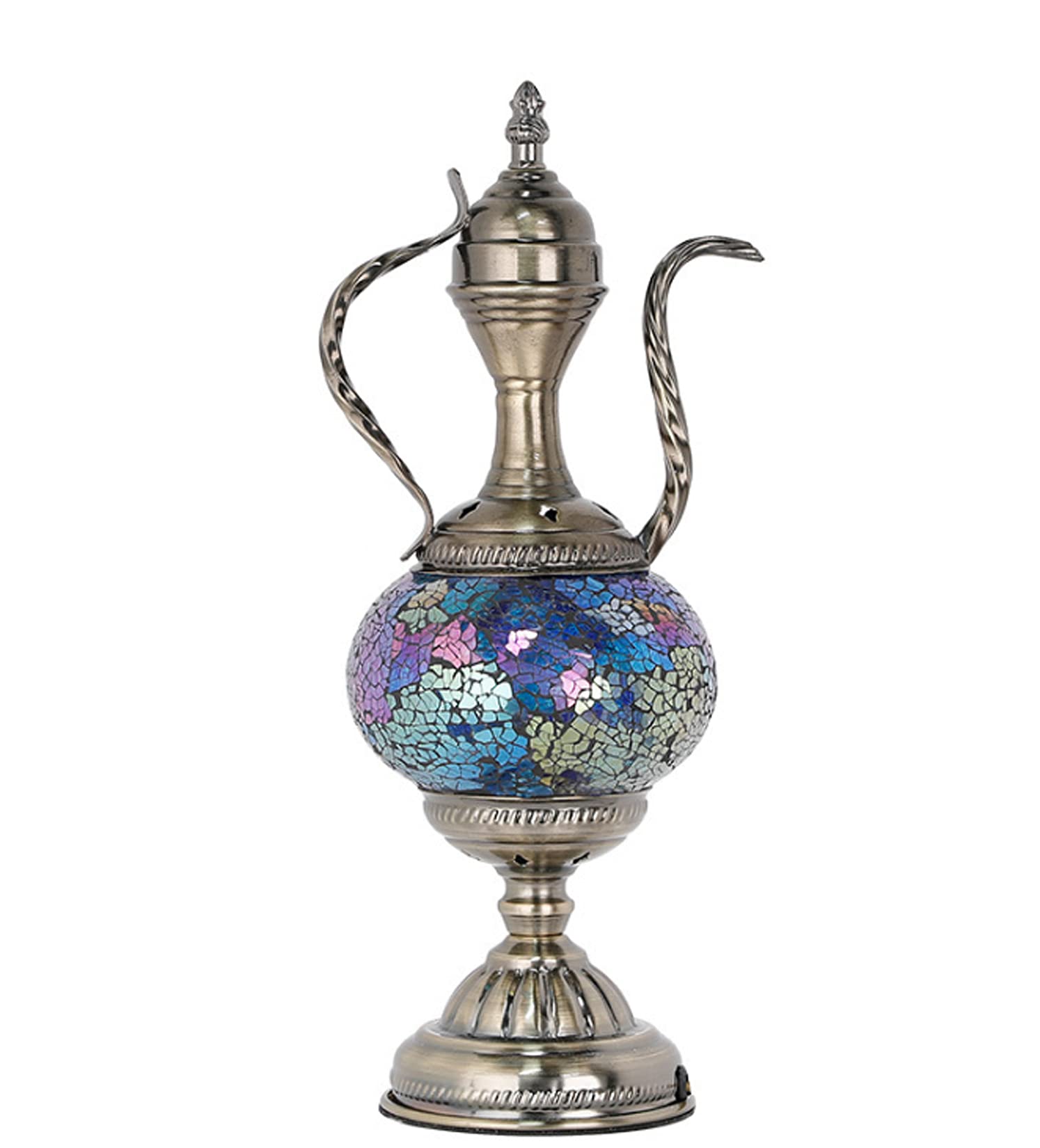 Turkish Bohemian Stained Glass Mosaic Table Lamp - Vintage Moroccan Teapot Nightstand Light for Bedroom, Cafe, Bar & Hotel Decor | Handcrafted Tiffany Style Desk Lamp for Home & Office Lighting