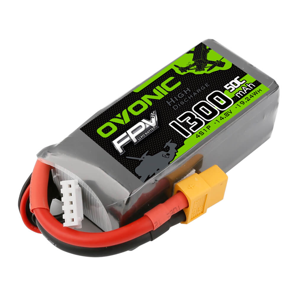 OVONIC 4S 14.8V 1300mAh 50C Lipo Battery with XT60 Plug - High Performance Drone Battery for FPV Racing Drones, Quadcopters & RC Models - Perfect for Long Flight Time and Intense Racing Competitions