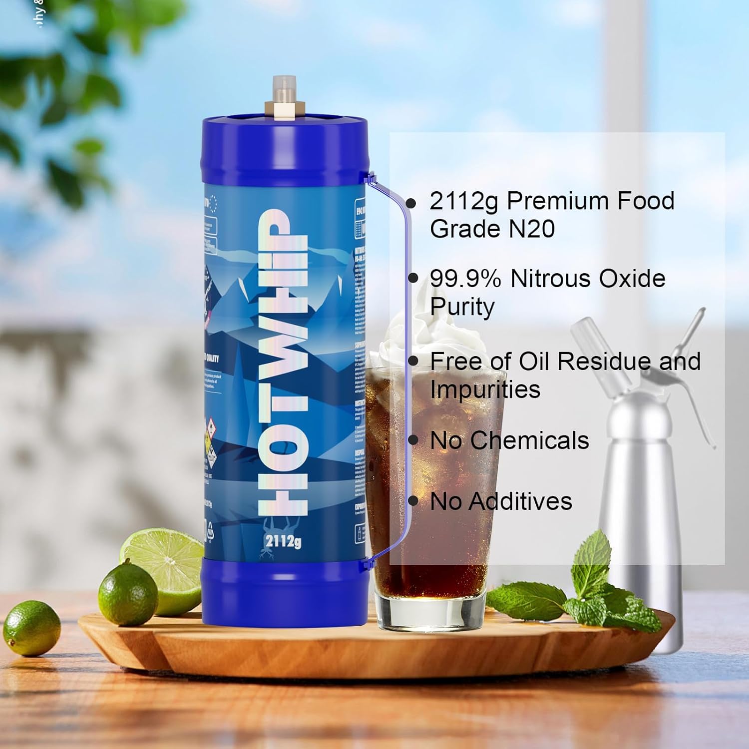 Premium 3.3L Whipped Cream Chargers (2112g) - 2-Pack Food Grade Nitrous Oxide Cartridges with Nozzle - Perfect for Desserts, Coffee Toppings & Baking - Original Flavor Cream Dispenser Canisters