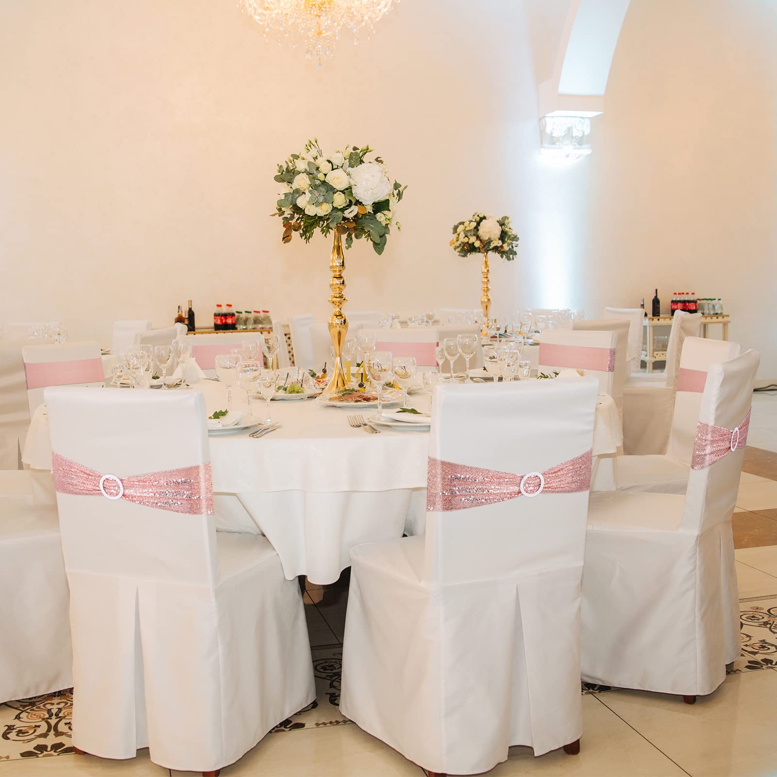80-Piece Rose Gold Sequin Chair Sashes with Buckles - One-Sided Glamorous Wedding, Birthday & Valentine's Party Decorations - Perfect for Banquets, Hotel Events & Chair Decor
