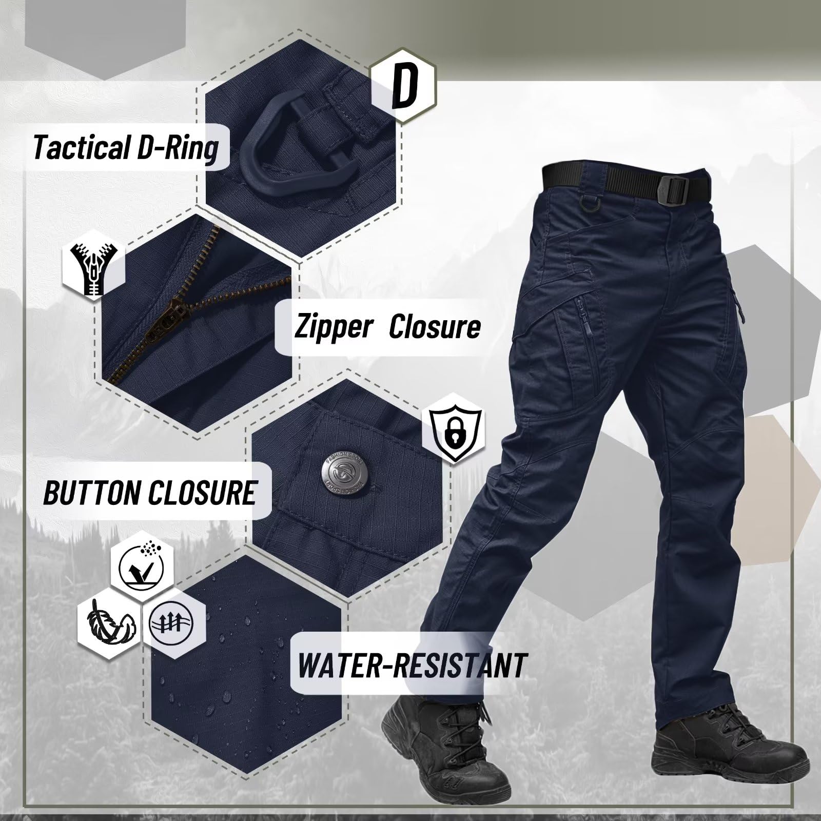 TACVASEN Men's Tactical Pants - 9-Pocket Cargo Hiking Pants, Lightweight Water-Resistant Work Pants for Construction & Outdoor Activities | Perfect for Hiking, Camping, and Tough Jobs