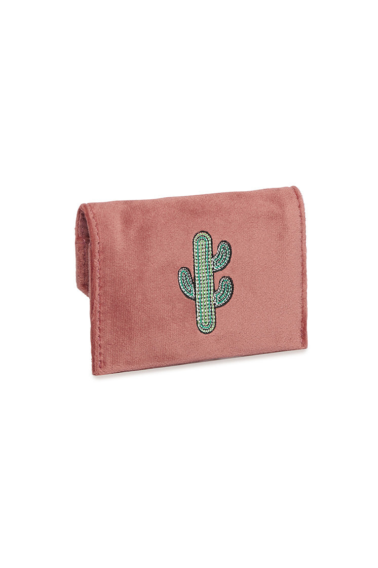 Embroidered Cactus Envelope Card Holder - Stylish Wallet for Credit Cards & ID - Perfect for Travel, Office & Everyday Use