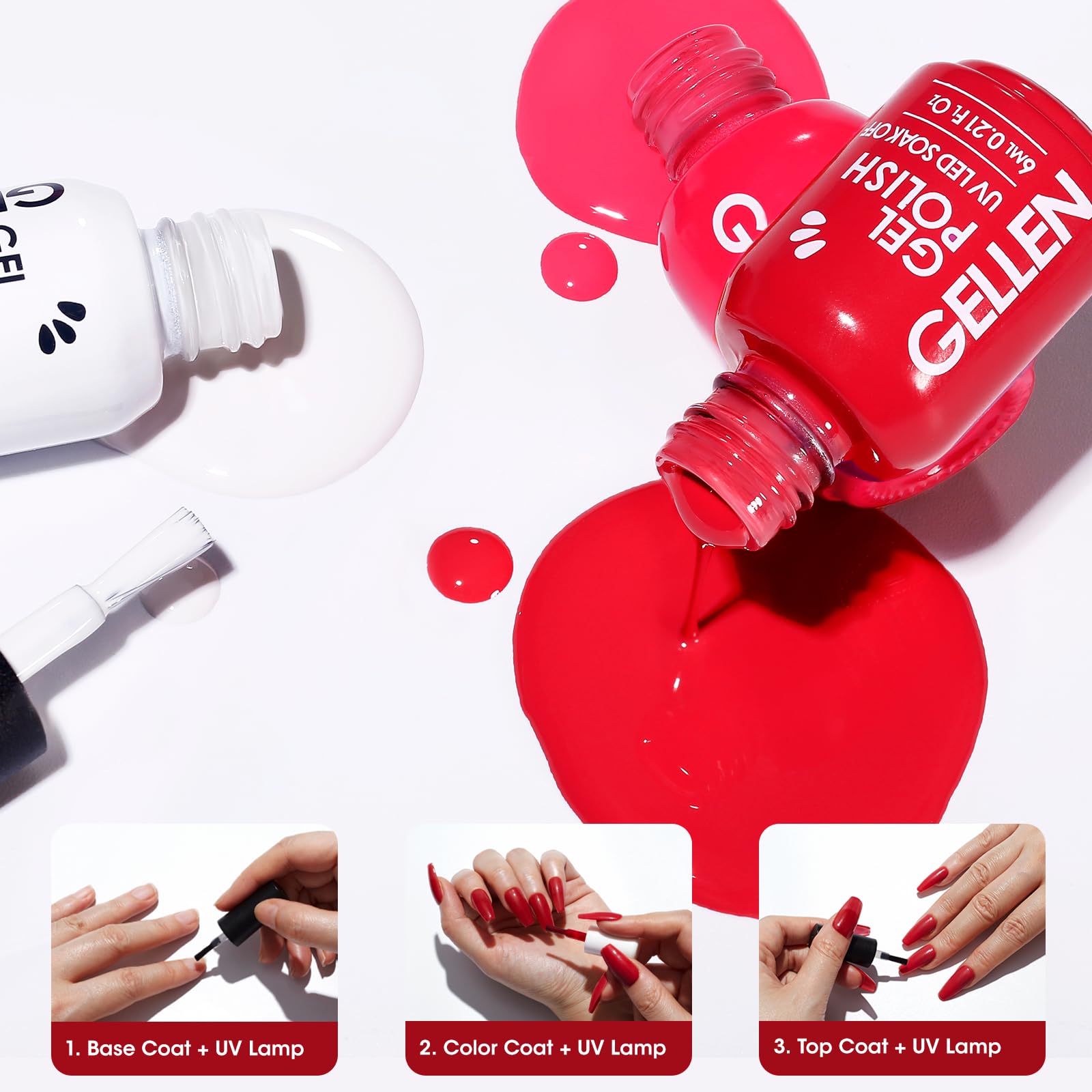 Gellen 6 Colors Red Rose Pink Jelly Gel Nail Polish Set - Soak Off UV/LED Light Cured Nail Art Kit with French Tips | Valentine's Day Gifts for Women, DIY Manicure at Home, Salon Quality Nail Care