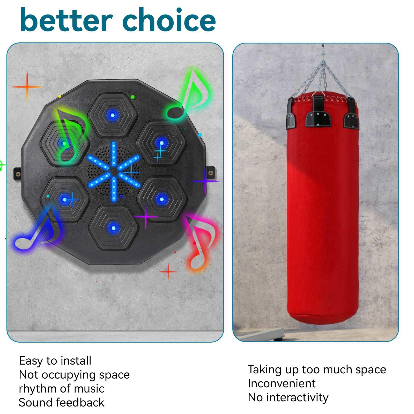 EagerMinds Smart Bluetooth Music Boxing Machine - Portable Electronic Punching Bag with Boxing Gloves - Wall Mounted for Home Gym, Fitness Training & Stress Relief