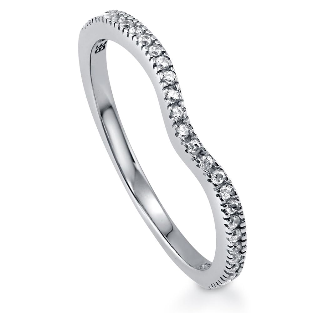 Sterling Silver Wishbone Wedding Ring Set with Round Cut Cubic Zirconia - Micro Pave Curved Half Eternity Band for Women, Rhodium Plated, Sizes 4-10 - Perfect for Bridal Jewelry, Anniversary Gifts & Special Occasions