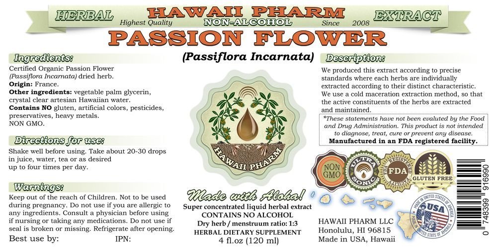 Organic Passion Flower (Passiflora Incarnata) Alcohol-Free Liquid Extract - Natural Herbal Supplement for Stress Relief & Sleep Support | Glycerite Dried Herb Formula | Made in USA by Hawaii Pharm | 2x32 fl.oz | Perfect for Relaxation, Anxiety Relief & Better Sleep