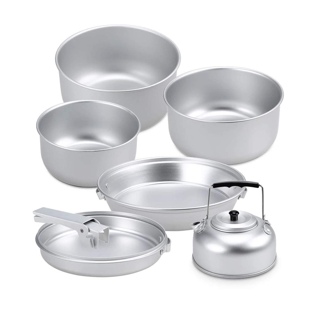 Lightweight Portable Outdoor Camping Cookware Set - Anodized Aluminum Cookset with Pot, Pan & Tea Kettle - Perfect for Backpacking, Hiking & Picnics