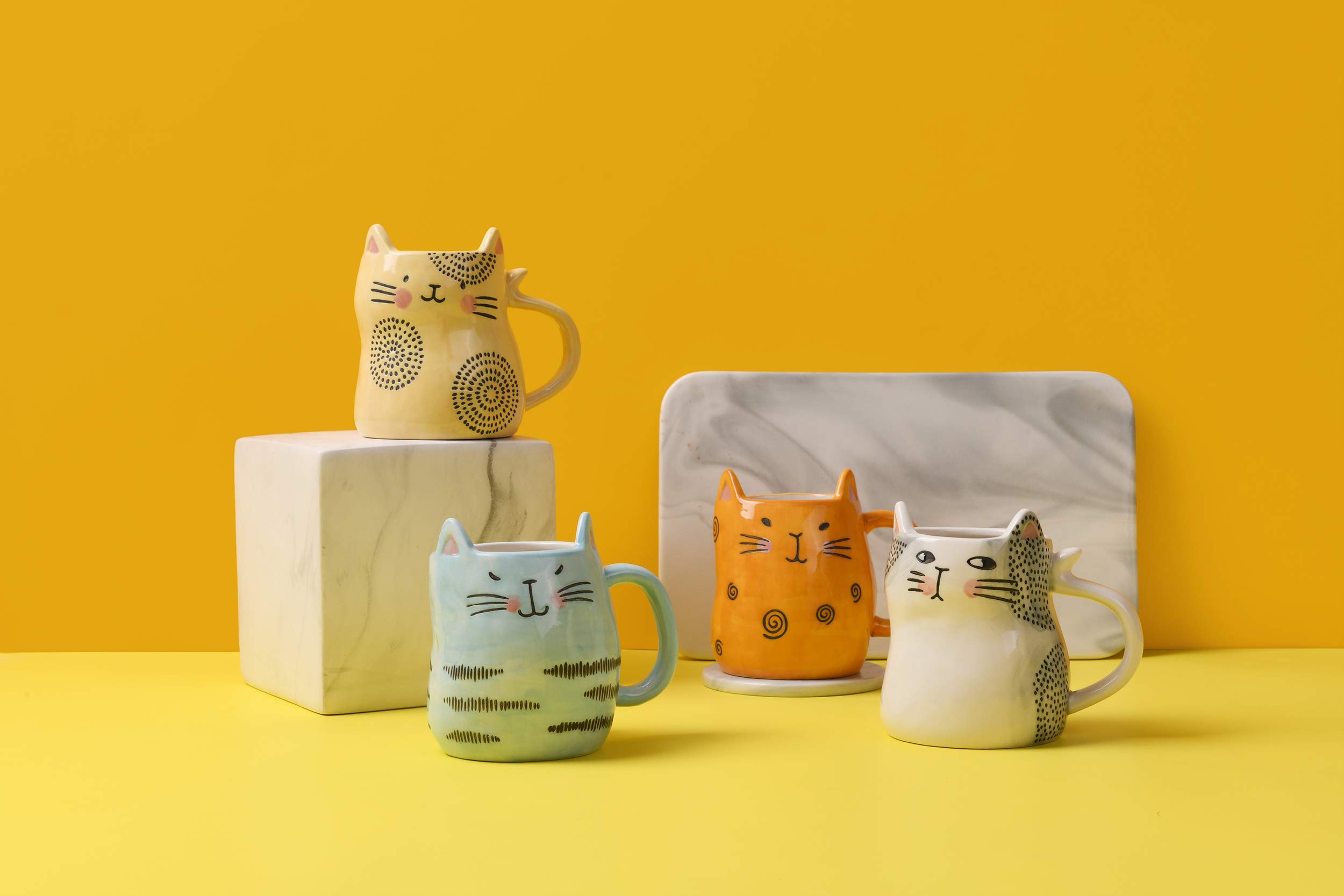 Bico Cartoon Cat Stoneware Dinnerware Set - 16-Piece Appetizer Plates & Mugs Set for Kids, Durable Ceramic Tableware for Family Dining, Birthday Parties & Home Decor