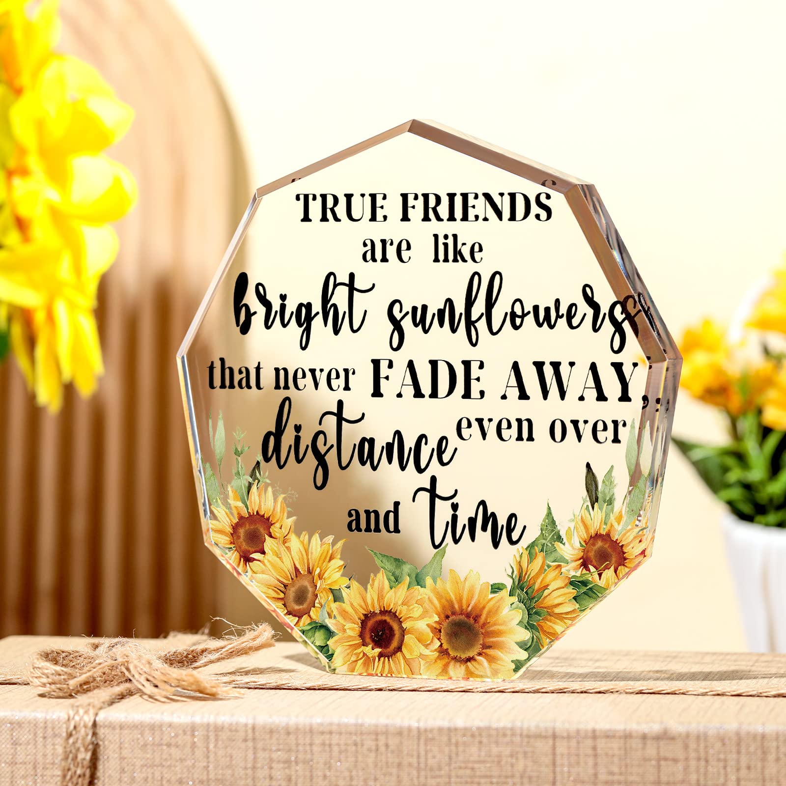 Yulejo Sunflower Friendship Gifts for Women - Bestie Birthday Gift, Long Distance BFF Present, Acrylic Heart Keepsake (Polygon Sunflower) - Perfect for Christmas, Moving Away, or Special Occasions