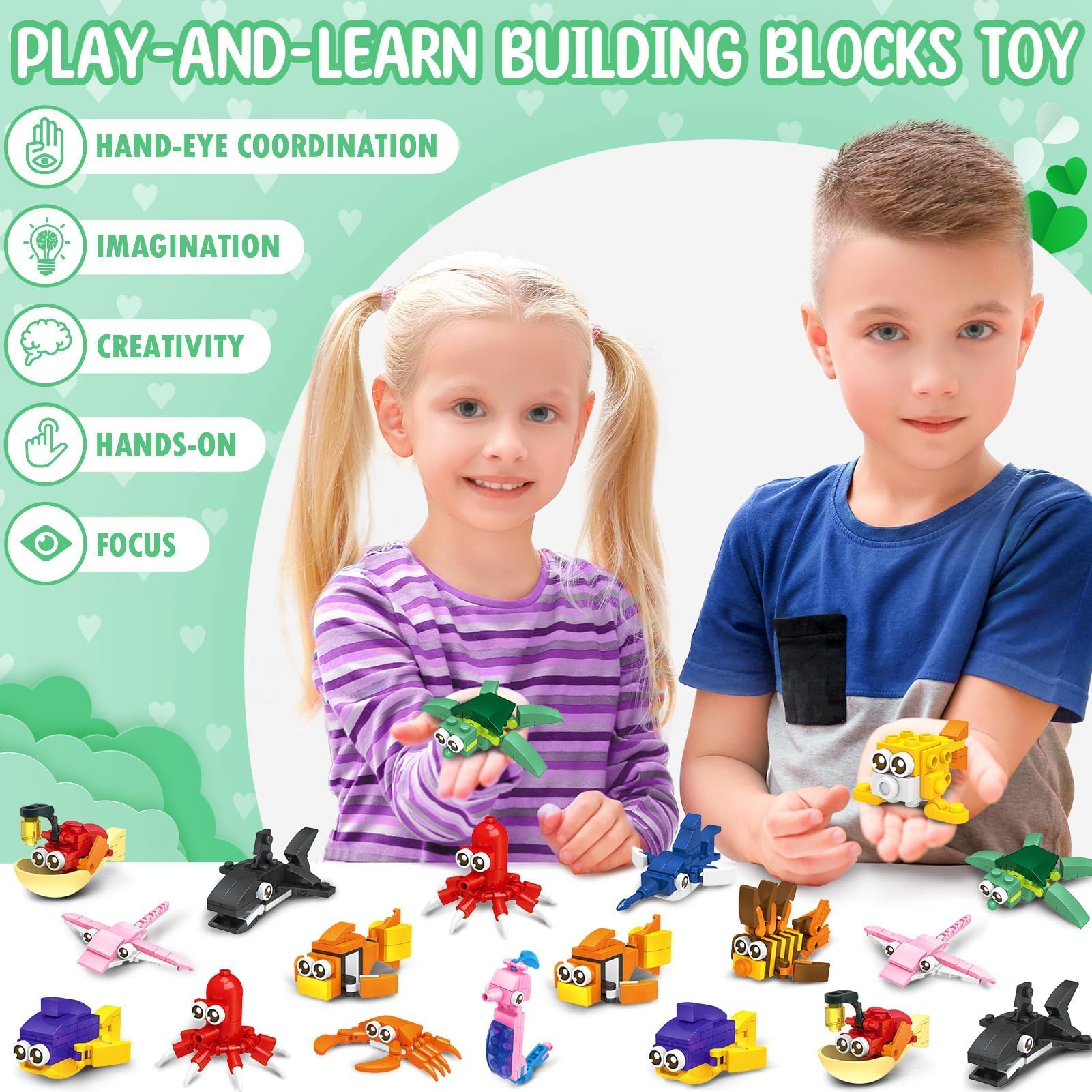24 Pcs Sea Animal Building Blocks Toy - Easter Basket Stuffers for Kids, Easter Gifts for Boys & Girls, Prefilled Easter Egg Fillers, Kids Party Favors - Perfect for Easter Celebrations, Birthday Parties & Classroom Rewards