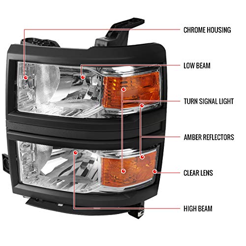 Clear Replacement Headlights for Chevy Silverado 1500 2014-2015 Models - High Performance LED Head Lamps for Pickup Trucks - Perfect for Night Driving & Off-Road Adventures