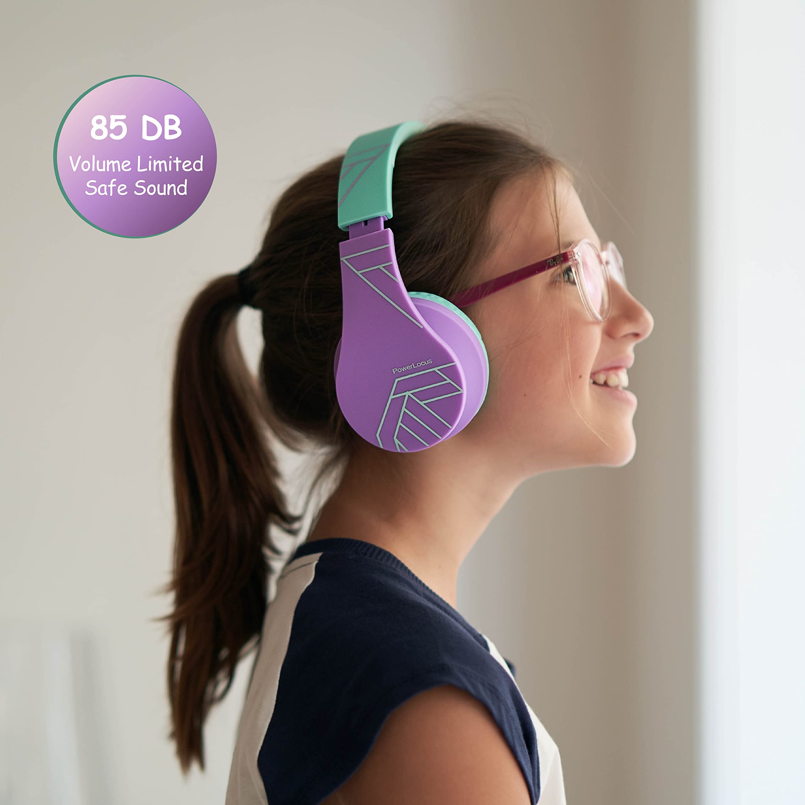 PowerLocus Kids Wireless Bluetooth Headphones with Microphone - Foldable Over-Ear Design, 85DB Volume Limit, SD Card & FM Radio - Compatible with Phones, Tablets, PC - Perfect for School, Travel & Home Learning