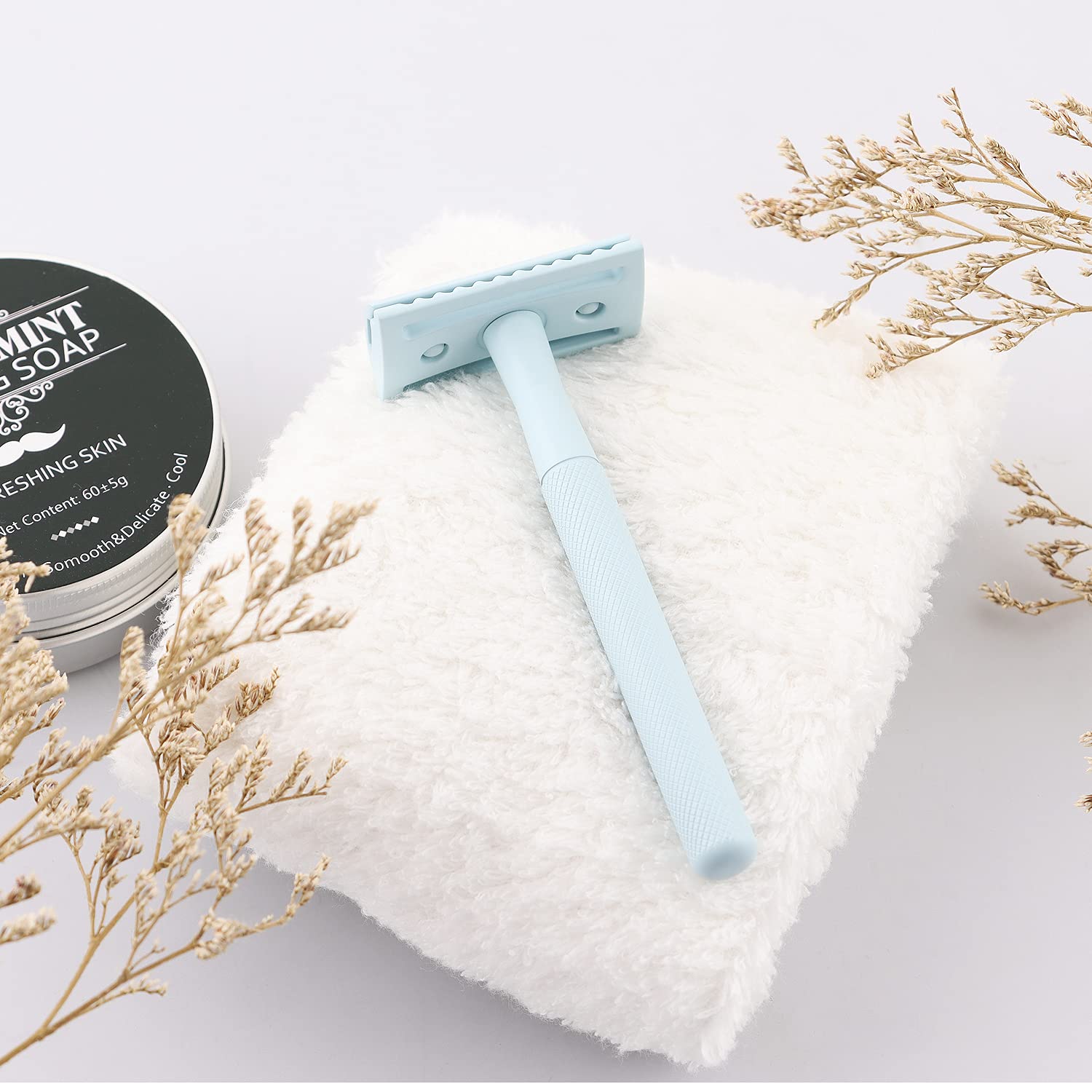 Premium Brass Safety Razor with 10 Double Edge Blades - Eco-Friendly Reusable Razor for Men with Weighted Long Handle - Ideal for Sensitive Skin & Close Shaving - Perfect for Travel, Daily Grooming & Wet Shaving Rituals