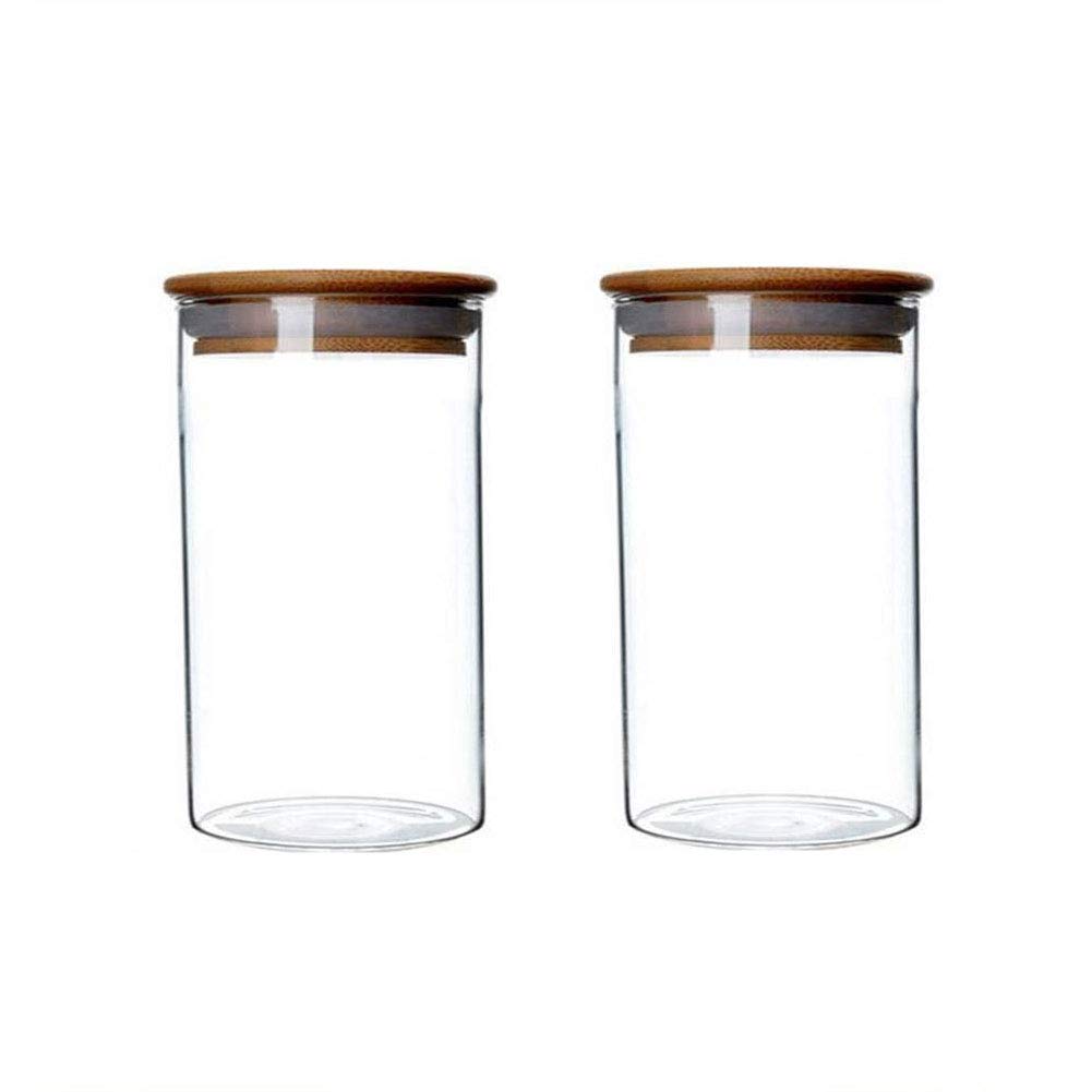 2PCS Clear Glass Food Storage Jars with Airtight Wooden Lids & Silicone Seal - 350ml/11.7oz Kitchen Canisters for Coffee Beans, Tea, Sugar, Candy, Spices - Perfect for Pantry Organization & Countertop Display
