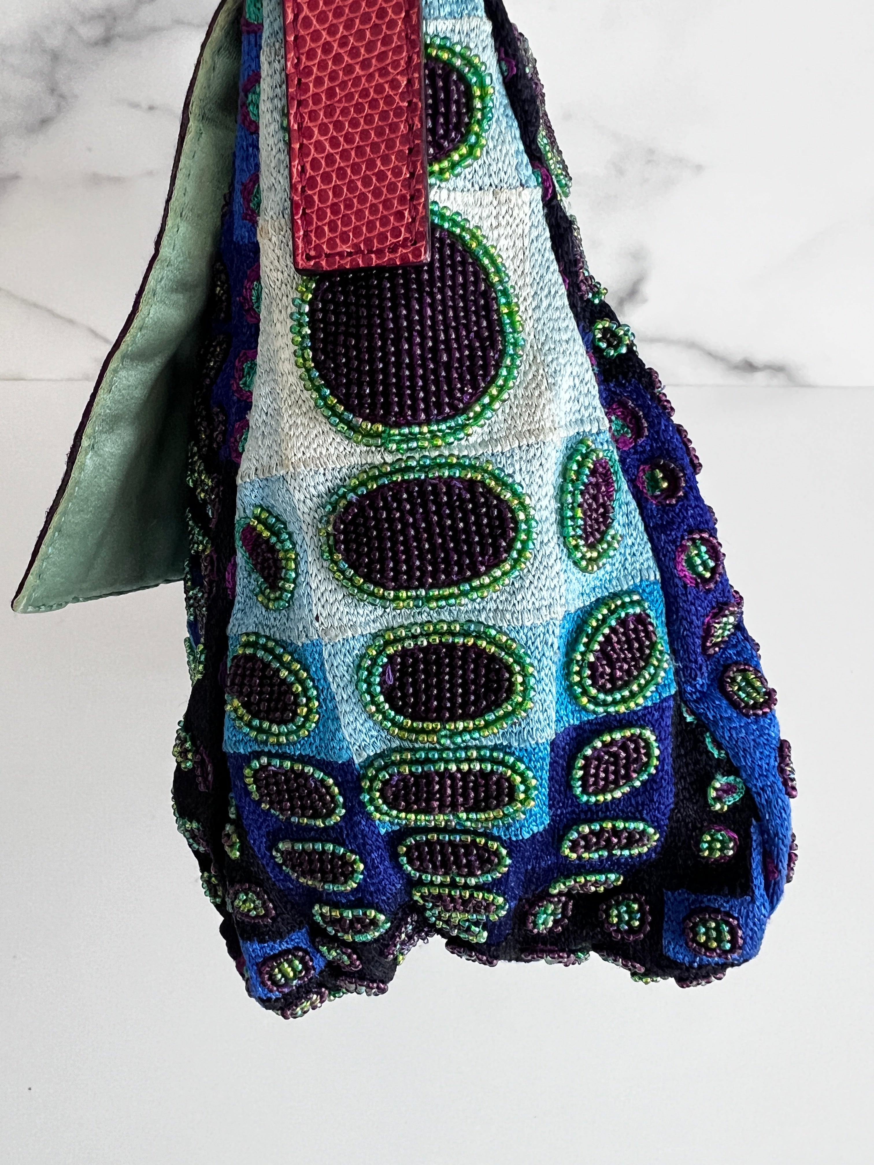 Fendi Mamma Size Deep Ocean Beaded Baguette Bag - Luxury Designer Crossbody Purse for Women, Perfect for Evening Parties & Special Occasions