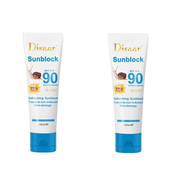 2 Pack SPF90 PA+++ Waterproof Non-Greasy Facial Sunscreen Lotion - Lightweight Brightening Sun Protection for Face & Body, Concealer & Primer, Suitable for All Skin Types (100ml) - Perfect for Outdoor Activities, Beach Days & Daily UV Protection