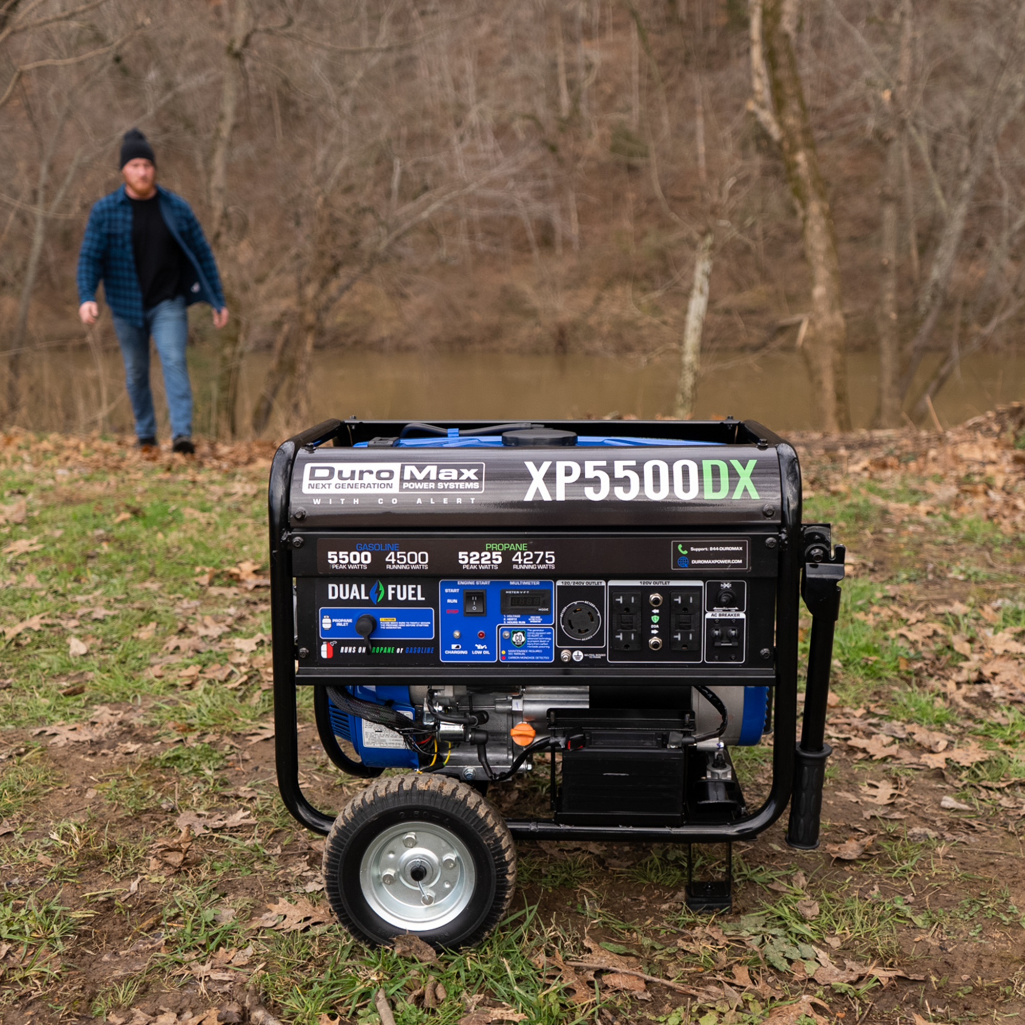 5500W Dual Fuel Portable Generator with CO Alert - Gas & Propane Powered for Camping, RV, Emergency Backup & Home Use