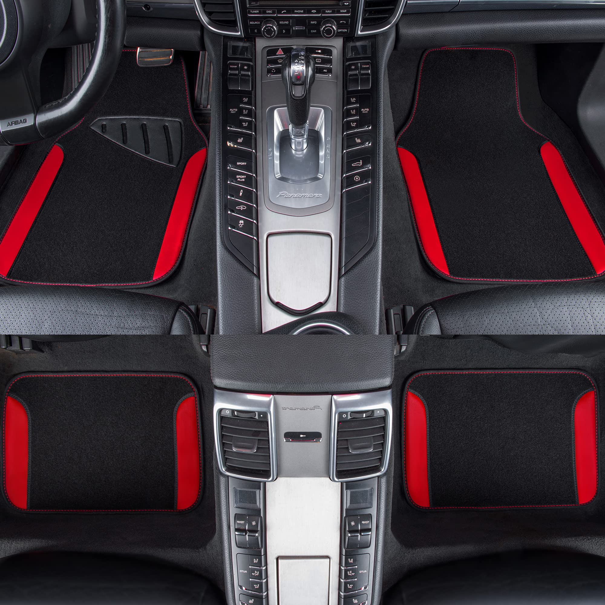 Premium Waterproof Car Floor Mats - Universal Fit for SUV, Van, Sedan, Truck - Anti-Slip Nibbed Backing with Driver Heel Pad - Luxury Leather Automotive Floor Liners (Black & Red) - Perfect for Daily Commutes, Road Trips & All-Weather Protection