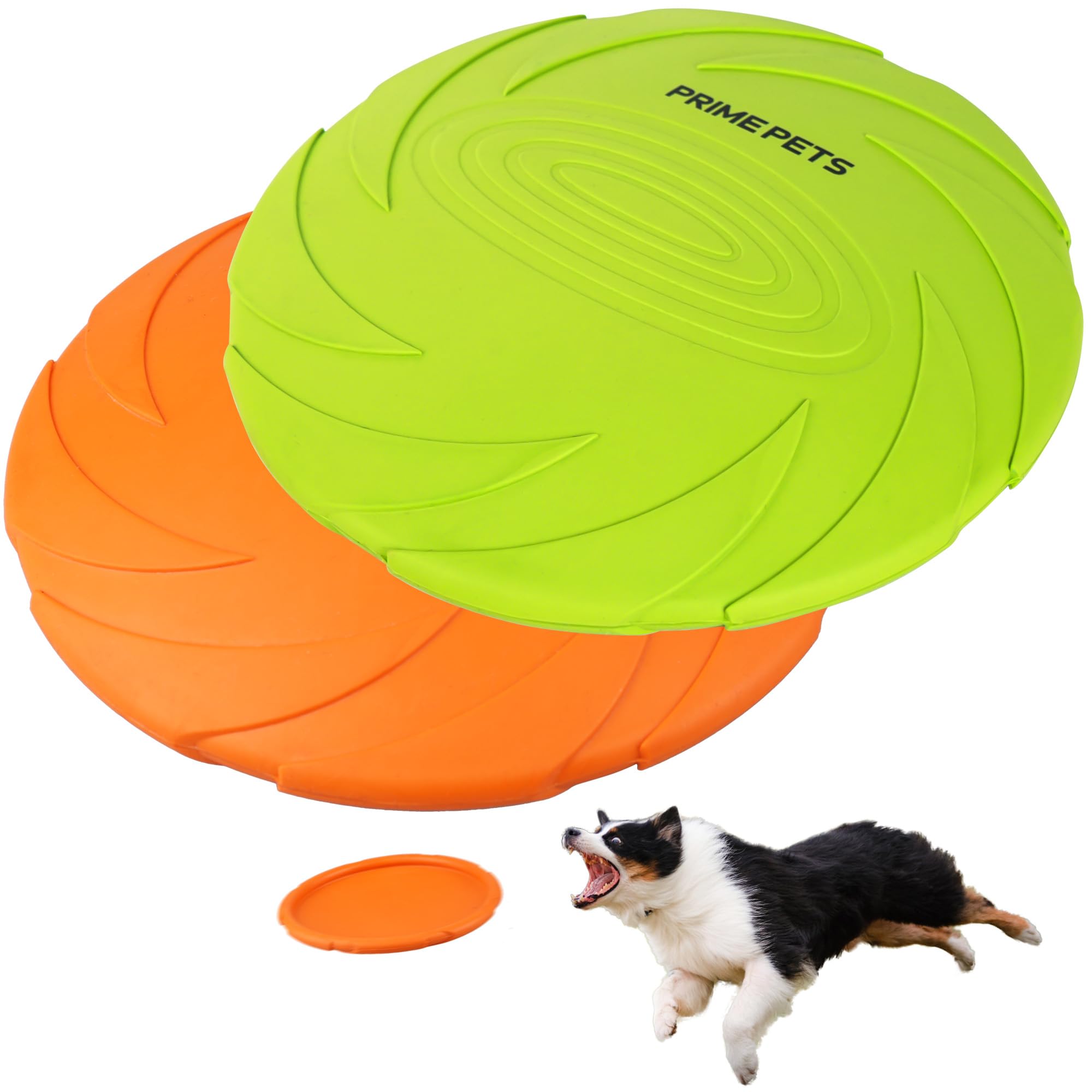 Durable 7-Inch Dog Flying Disc - 2 Pack Natural Rubber Floating Dog Toy for Fetch & Training - Waterproof & Chew Resistant for Pool, Beach, Lakes - Orange & Green for High Visibility Playtime
