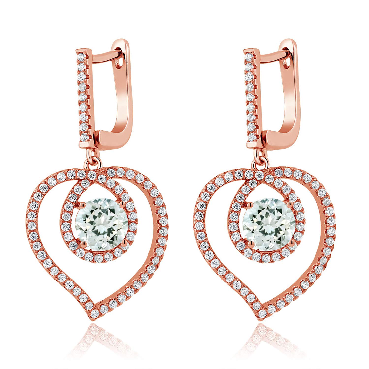 3.90 Ct Round Sky Blue Aquamarine Earrings in 18K Rose Gold Plated Silver - Gem Stone King | Elegant Jewelry for Weddings, Parties & Special Occasions