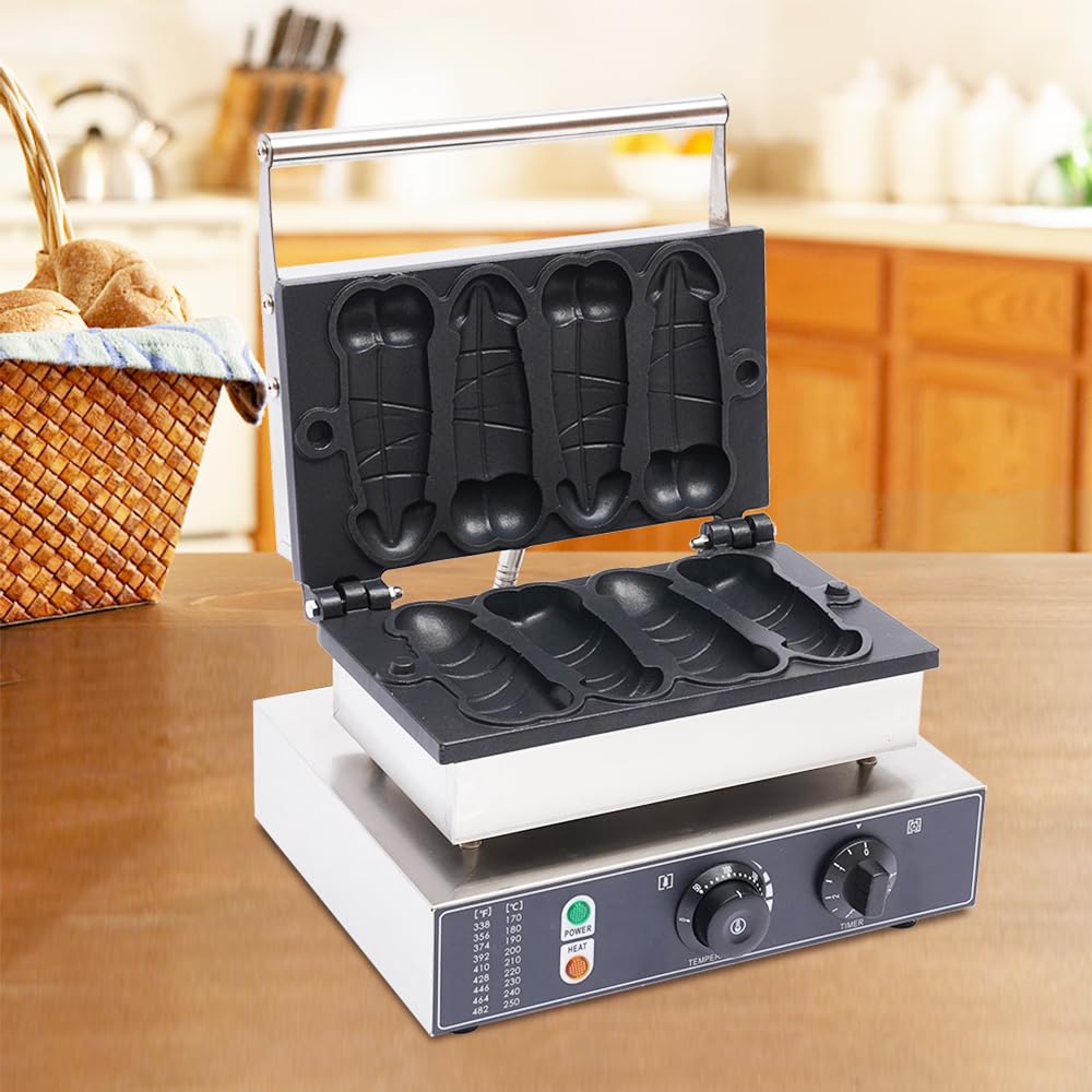 Commercial Corn Dog Waffle Maker Machine - 1600W Electric Non-Stick Waffle Iron with 4 Hot Dog Molds - Perfect for Bachelorette Parties, Breakfast, Snacks & Food Trucks - Easy to Clean & Durable Waffle Stick Baker