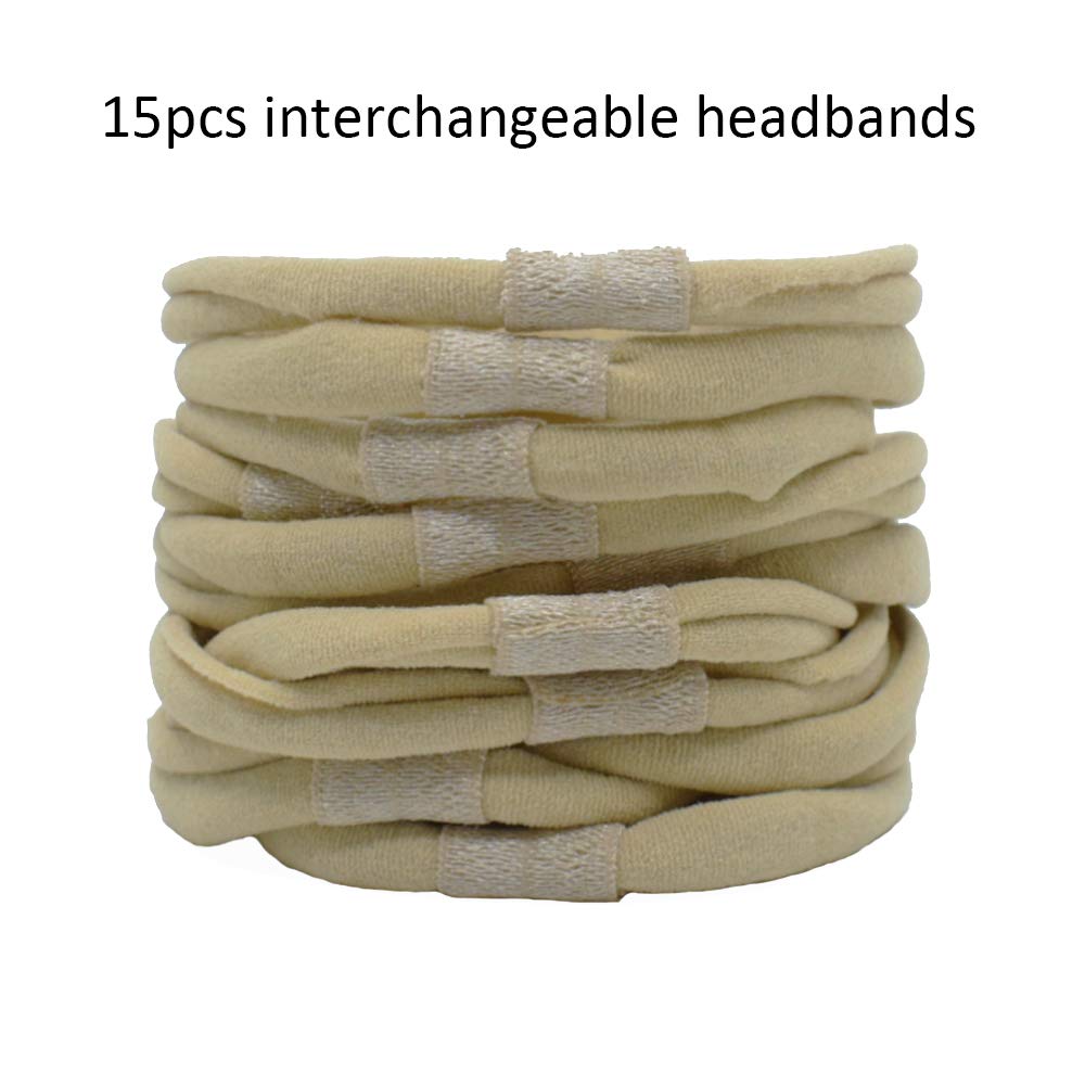 Super Soft Nude Interchangeable Nylon Headbands for Newborn Baby & Kids - High Stretchy 15pcs Set for DIY Hair Accessories - Perfect for Baby Showers, Photography & Daily Wear