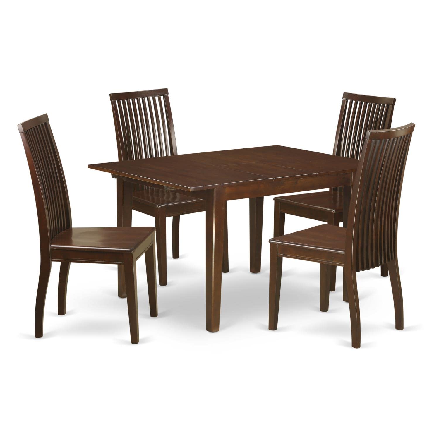 East West Furniture MLIP5-MAH-W 5-Piece Mahogany Dining Set with Rectangle Table & 4 Chairs, 36x54 Inch - Expandable Butterfly Leaf Design for Small Spaces - Perfect for Kitchen, Dining Room, Breakfast Nook or Apartment Entertaining