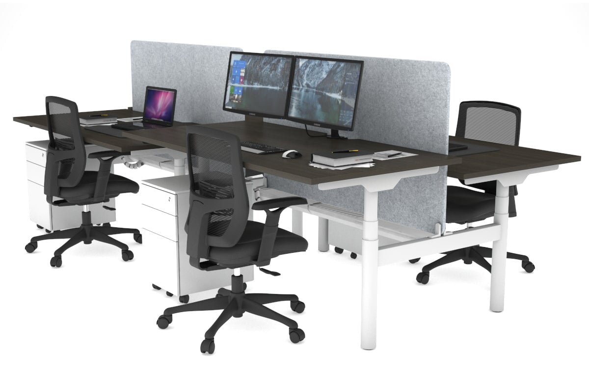 Flexi Premium Height Adjustable 4-Person H Bench Workstation - White Frame [1800L x 800W with Cable Management] - Ideal for Office, Coworking Spaces & Collaborative Work Environments
