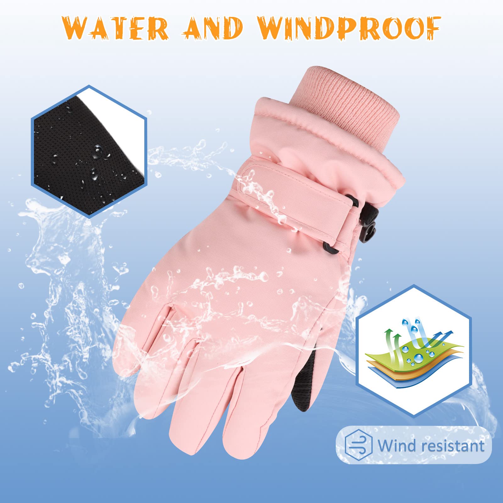 **Kids Winter Ski Gloves for Boys & Girls - Waterproof Snowboard Gloves with Fleece Lining - Warm Cold Weather Gloves for Skiing, Snowboarding & Outdoor Winter Play**