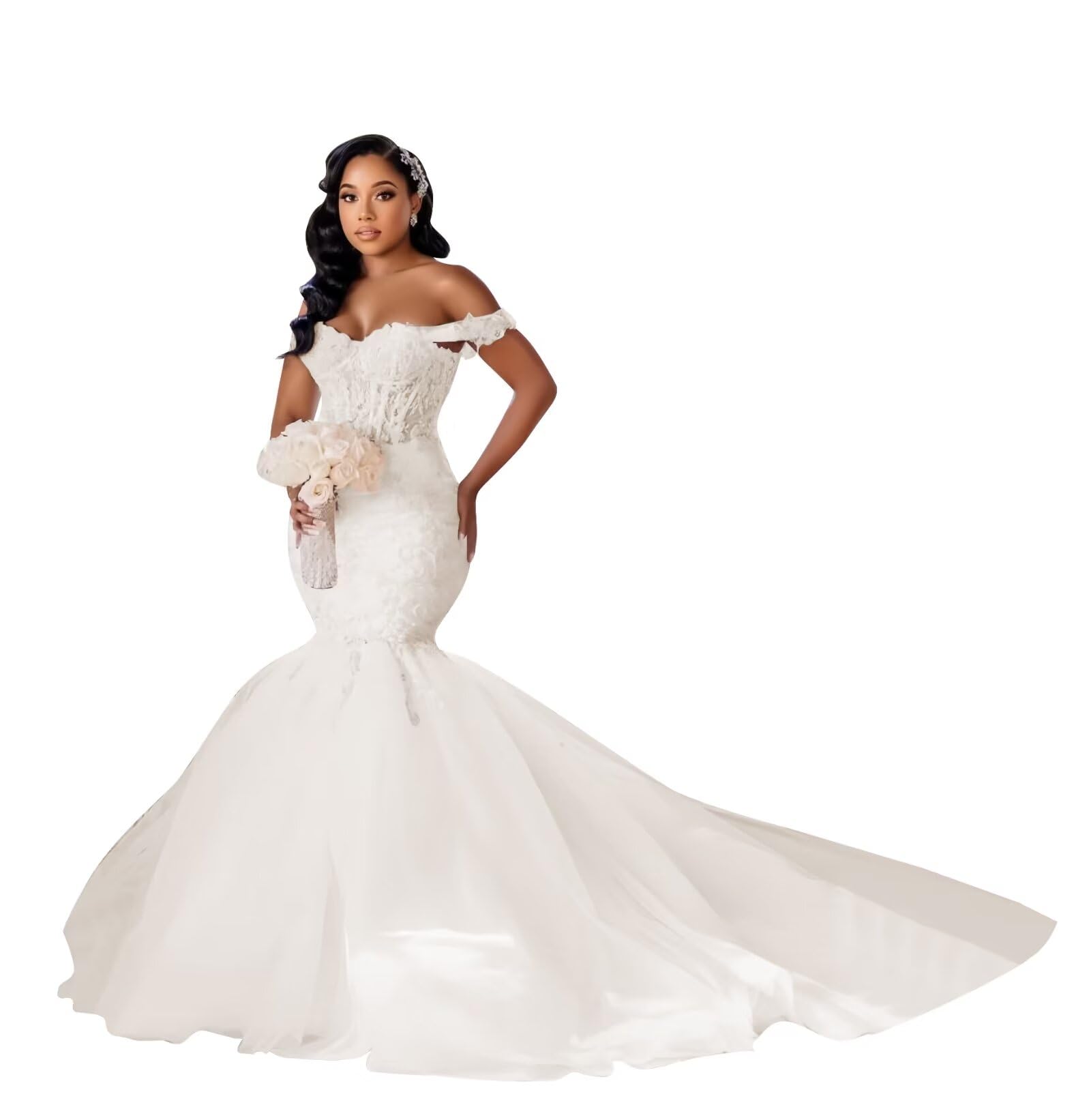 2024 Off Shoulder Plus Size Lace Mermaid Wedding Dress for Bride - Elegant Beach, Church & Destination Wedding Gowns