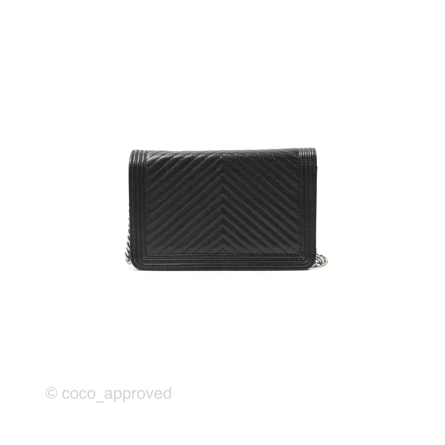 Chanel Chevron Boy Wallet on Chain WOC Black Caviar Leather with Silver Hardware - Luxury Crossbody Bag for Women, Perfect for Evening Parties & Date Nights