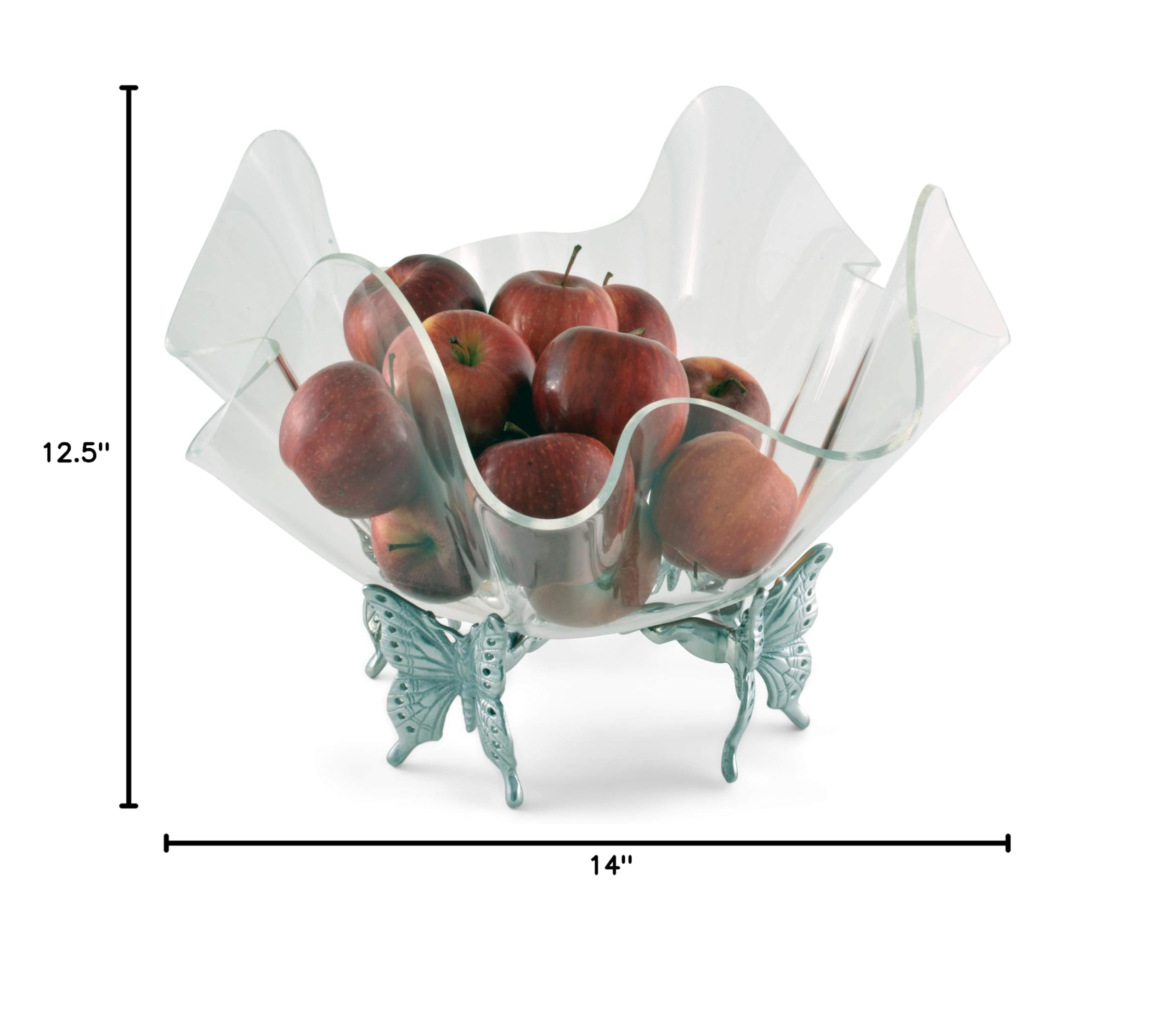 Arthur Court Designs 14-Inch Aluminum Butterfly Stand with Acrylic Serving Bowl - 12.5 Inch Tall - Elegant Party Serving Tray for Weddings, Garden Parties & Outdoor Entertaining