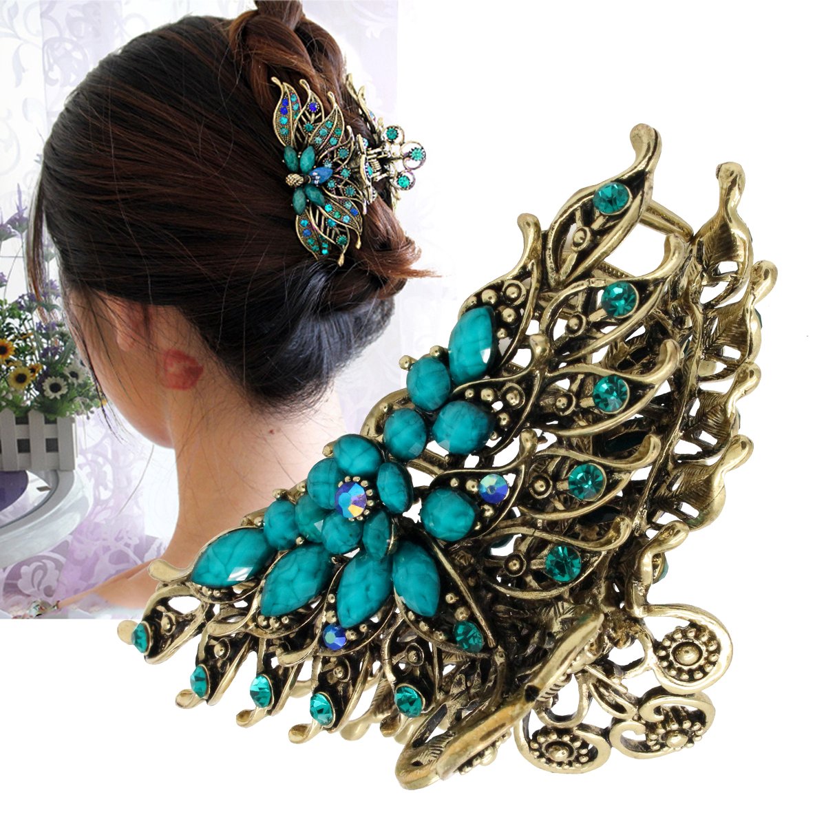 Large Metal Alloy Hair Claw Clip for Women - Strong Non-Slip Jaw Clamp Barrette for Thick Hair Updo | Bath & Swim Accessories | Perfect for Beach, Pool, Gym & Everyday Use - Blue