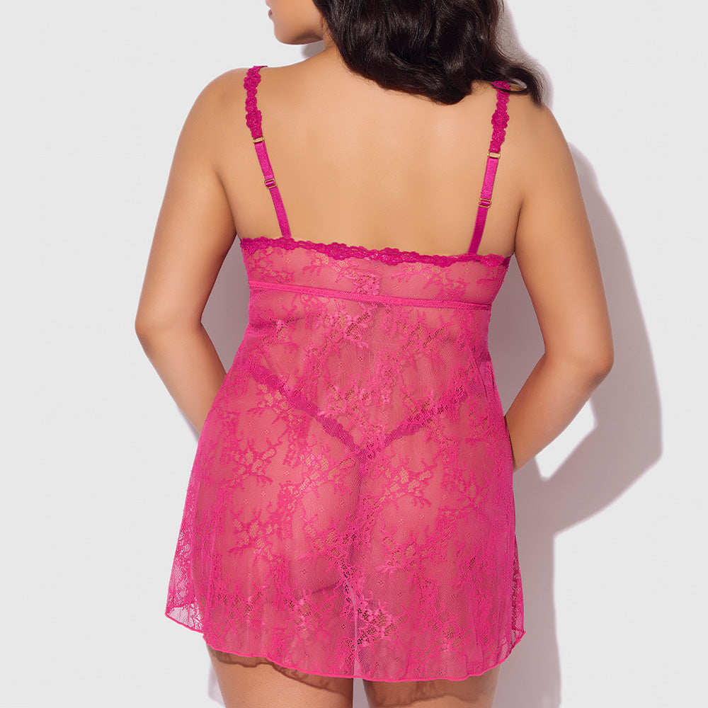 House of Desire Yvone Sexy Split Lace Front Opening Babydoll Lingerie for Women - Plus Size Curvy Fit - Perfect for Valentine's Day, Anniversary Gift or Romantic Nightwear