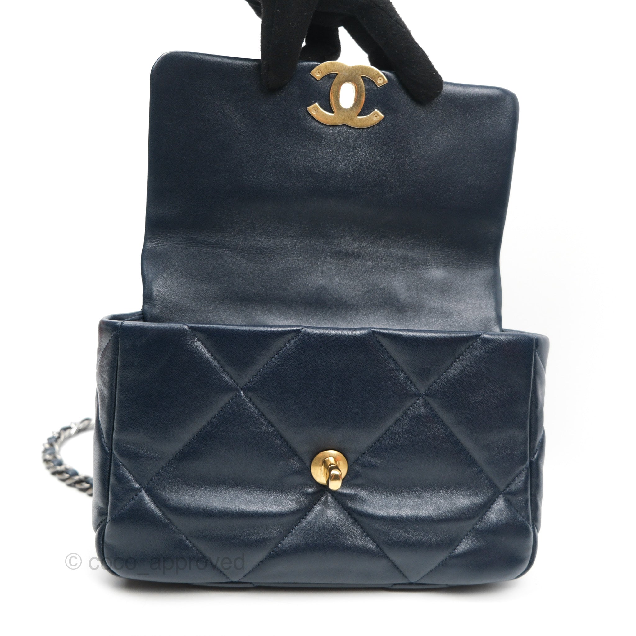 Chanel 19 Small Navy Blue Leather Flap Bag with Mixed Gold & Silver Hardware - Luxury Shoulder Bag for Women, Perfect for Date Night & Special Occasions