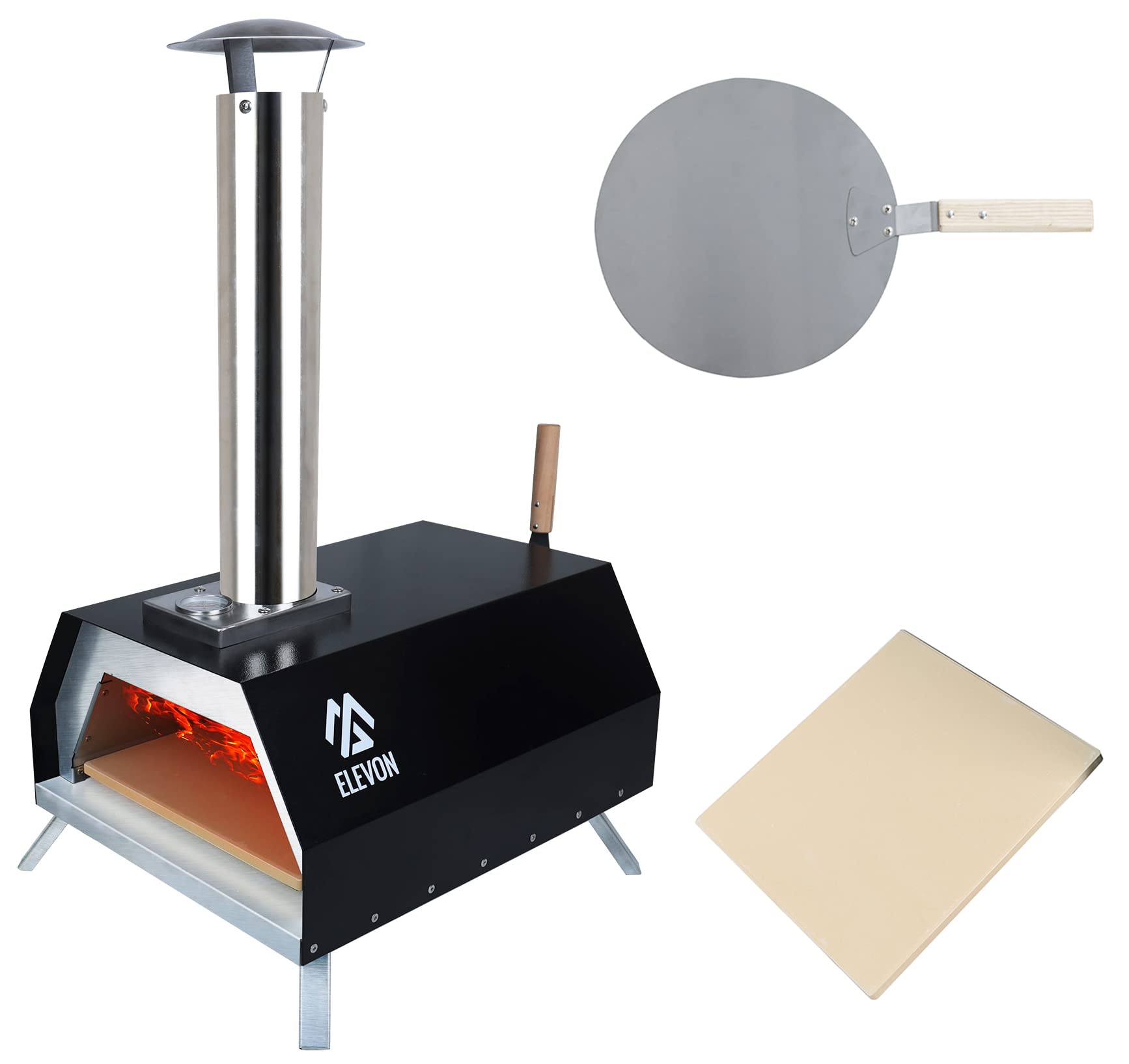 Portable Wood Fired Pizza Oven - Stainless Steel Outdoor Grill with Pizza Peel & Baking Stone - Perfect for Backyard, Camping, and Patio Cooking