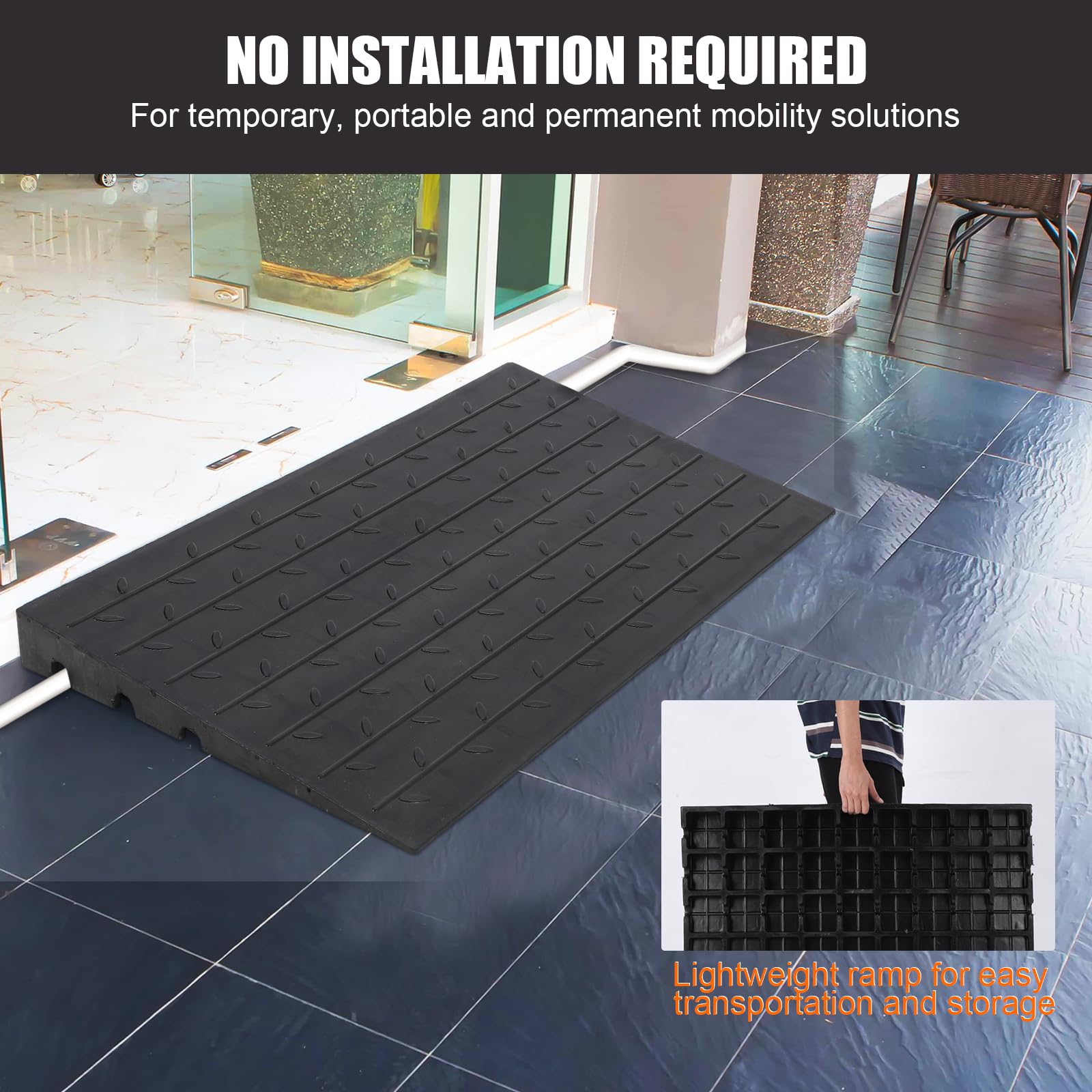 GARVEE 24x42x4 Inch Heavy Duty Rubber Curb Ramp - 4.1 Inch Rise Height for Driveways, Trucks, Buses & Wheelchairs | Durable Threshold Ramp for Smooth Vehicle & Mobility Access