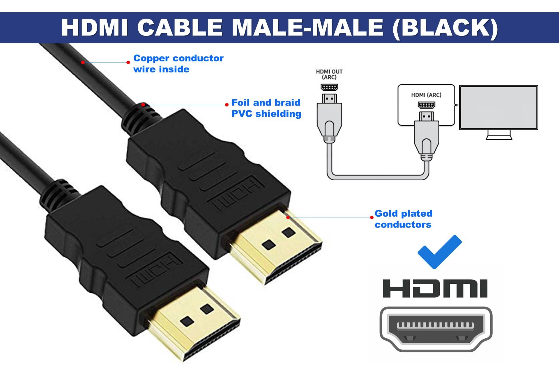 NP TECH 1.5m Ultra HD HDMI Cable with Ethernet - 18Gbps High Speed 4K 3D HDR Support for Gaming, Laptop, TV, DVD Player, Set Top Box | Premium Black HDMI Cord for Home Theater & Office Setup